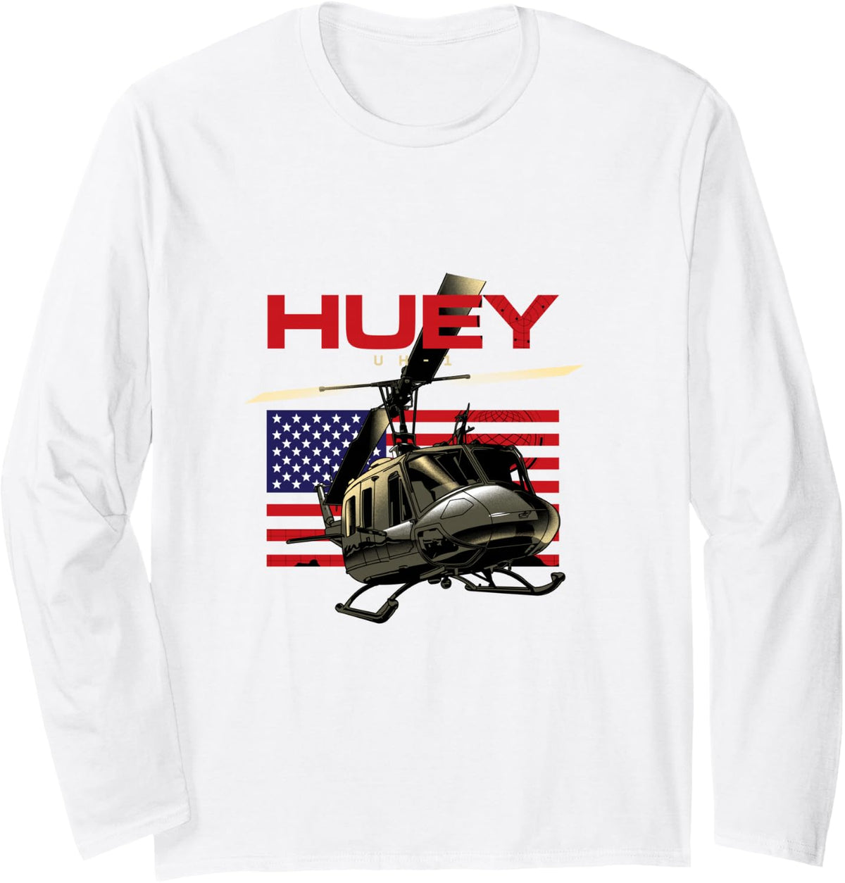 Huey Military Helicopter Airplane Long Sleeve T-Shirt - Adult Unisex White