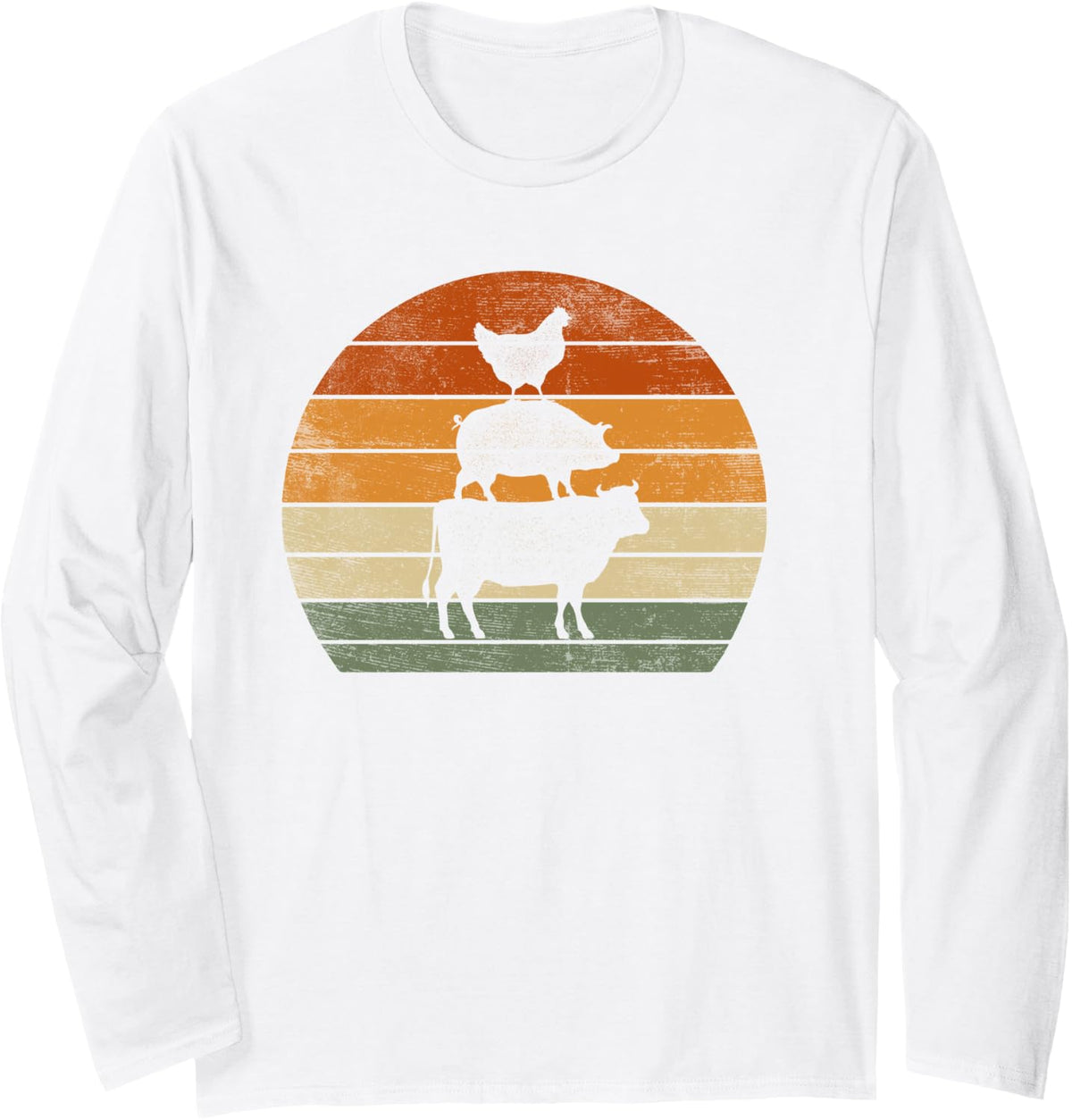 Farm Animals Gifts Women Men Cow Pig Chicken Print Graphic Long Sleeve T-Shirt - Adult Unisex White
