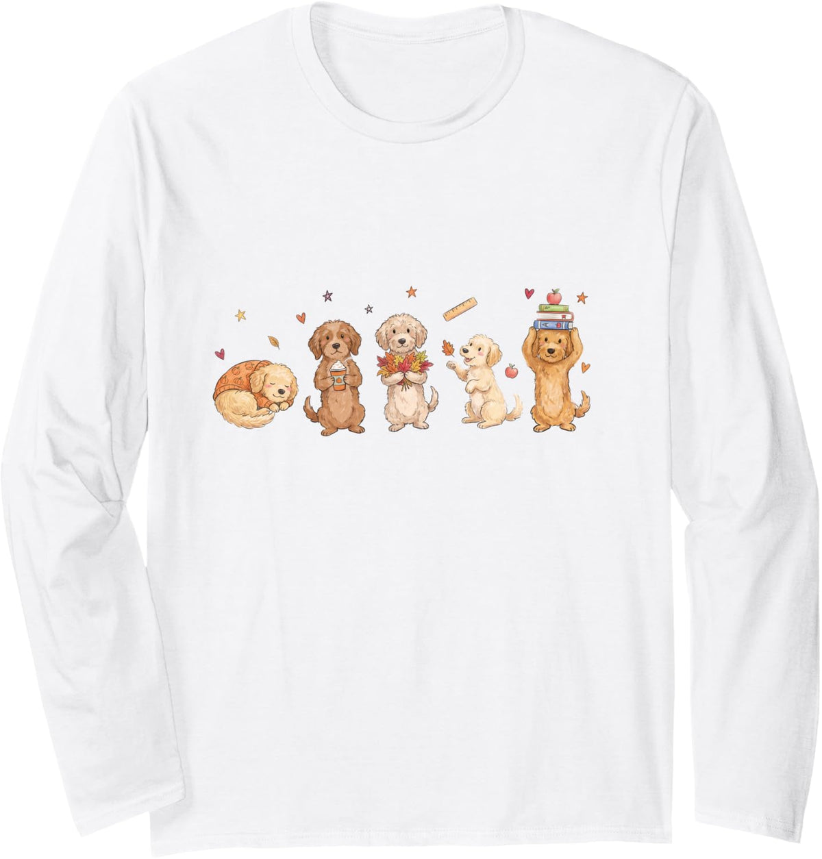 Goldendoodle Fall Cute Autumn Doodle Dog Pumpkin Spice Long Sleeve T-Shirt - Adult Unisex White