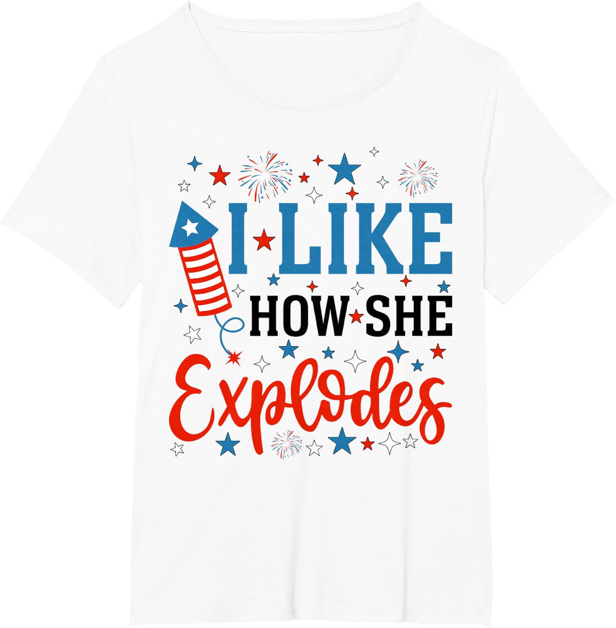 4th of July I Like How She Explodes Couple Matching He Bangs T-Shirt - White