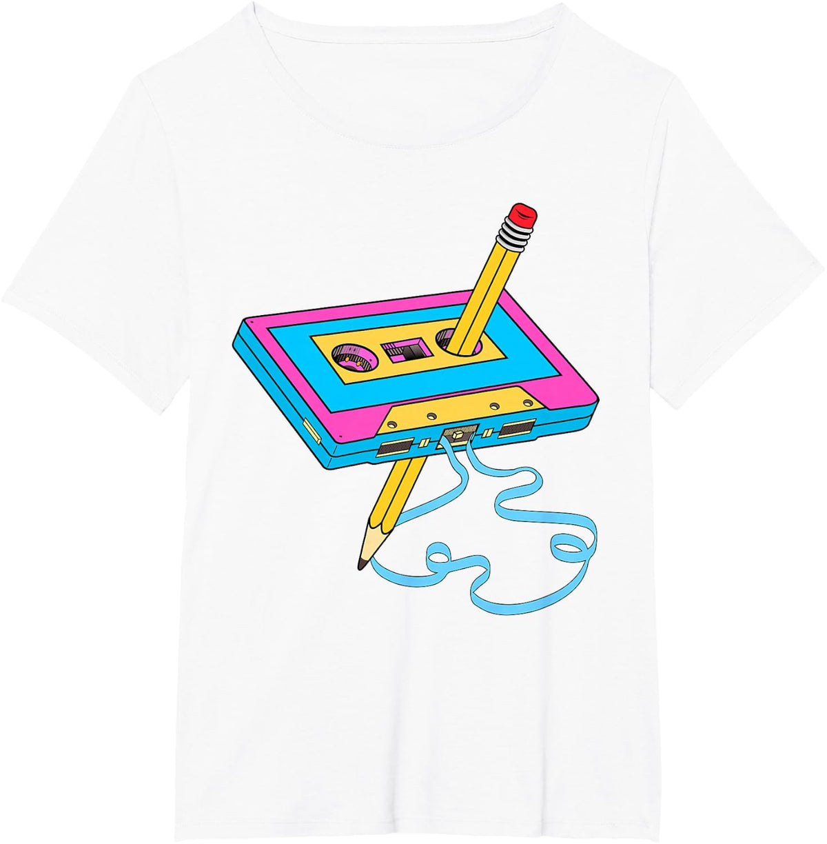 80s Cassette Tape Pencil 1980s Retro Vintage Throwback Music T-Shirt - White