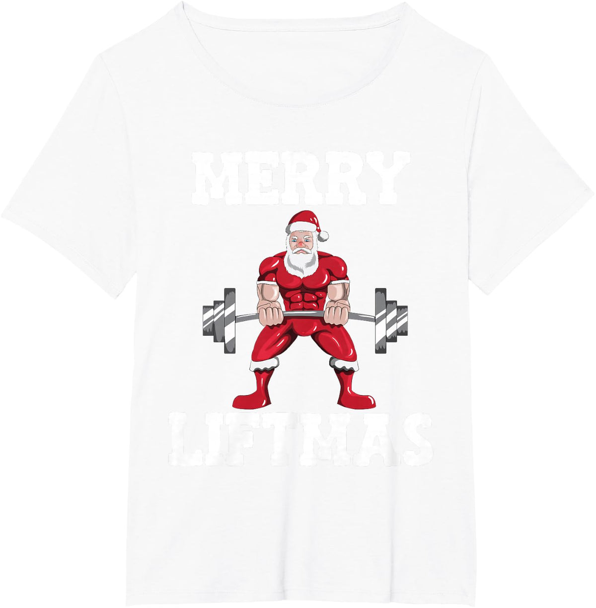 Christmas Santa Claus With Weight Lifter Powerlifting T-Shirt - White
