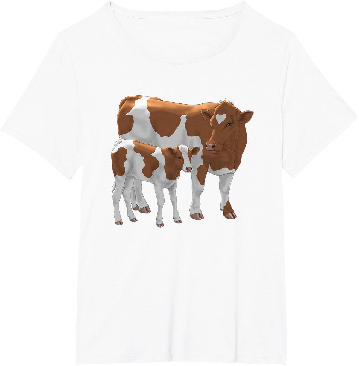 Guernsey Cow and Cute Calf Leather Brown & White T-Shirt - White