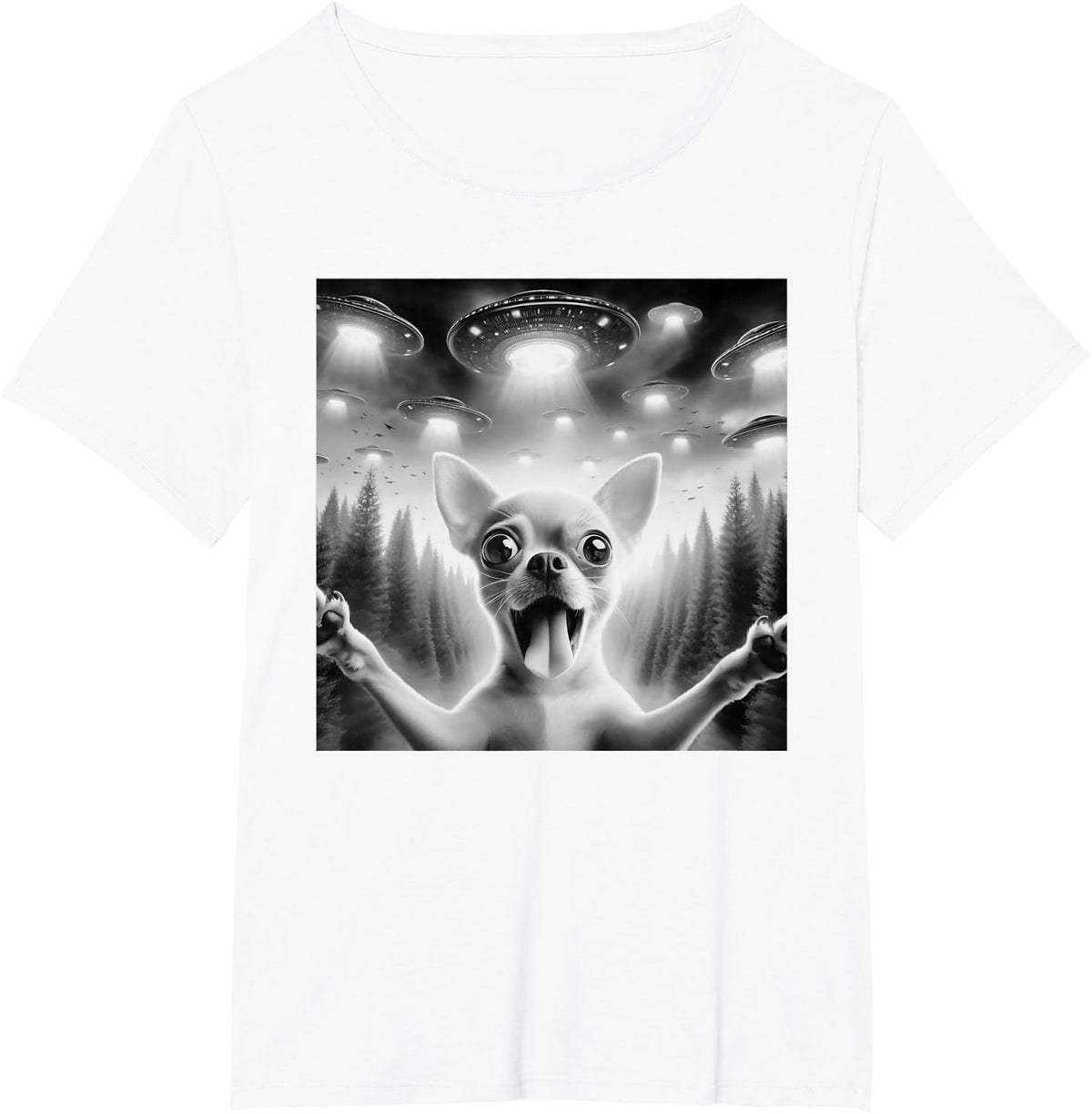 Chihuahua Selfie UFO alien surprised Chihuahua T-Shirt - White