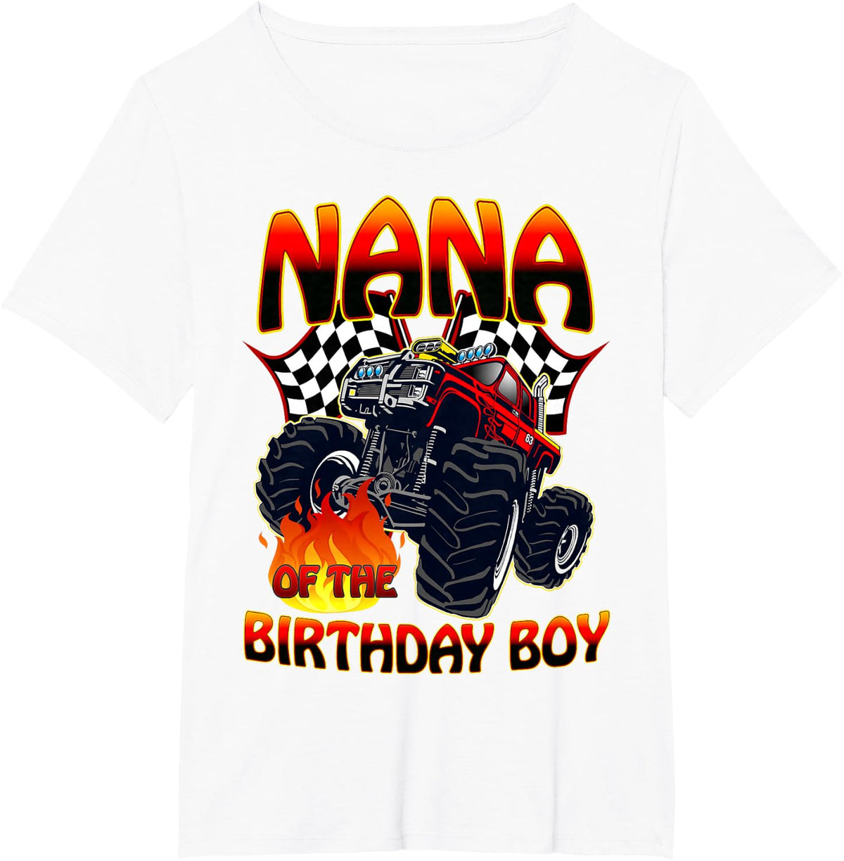 Nana of The Birthday Boy Monster Truck Racing Cars Matching T-Shirt - White