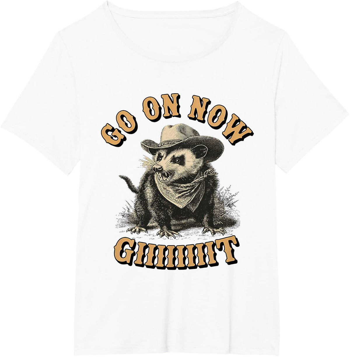Western Country Vintage Cowboy Opossum Go On Now Git T-Shirt - White