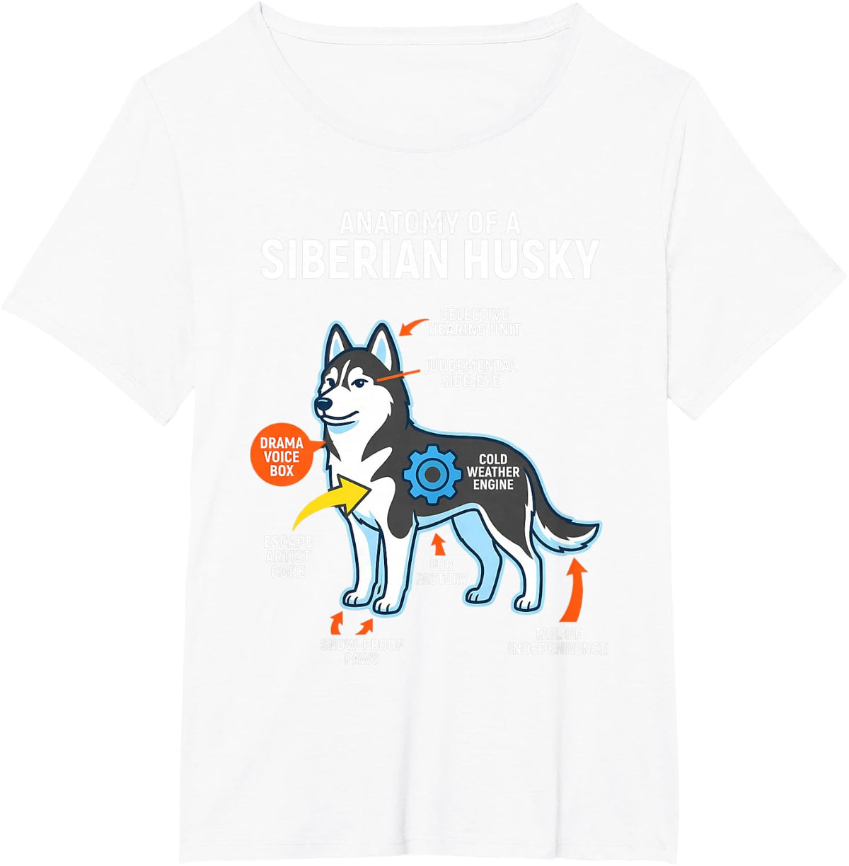Siberian Husky Anatomy Diagram T-Shirt - White