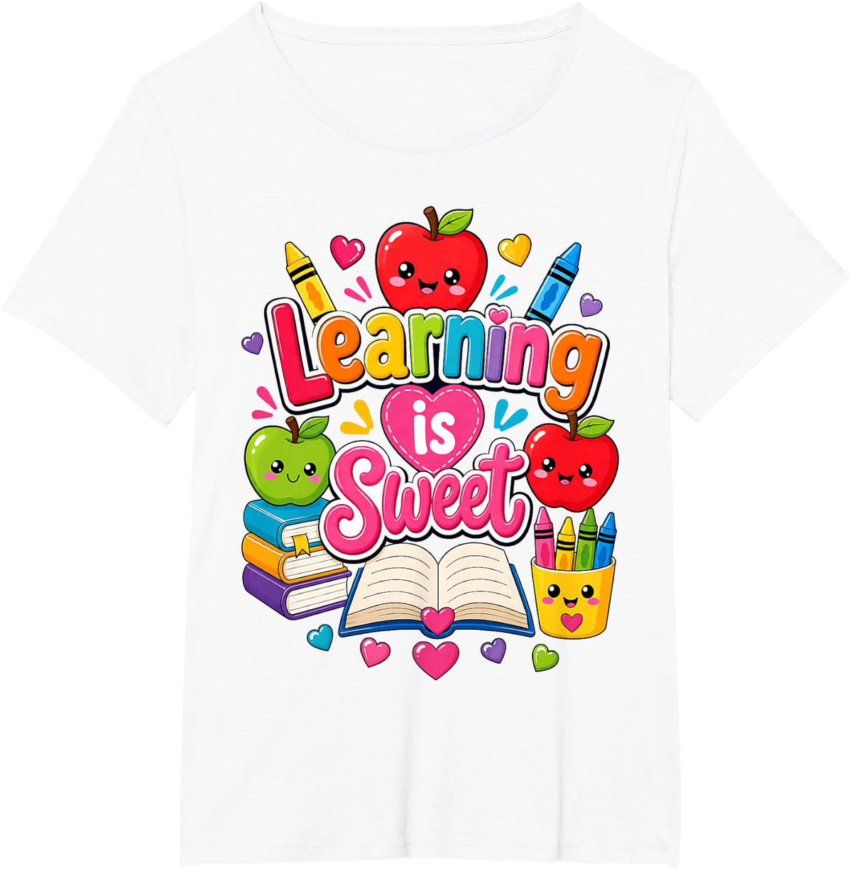 Learning is Sweet Cute Teacher School Books Apples T-Shirt - White