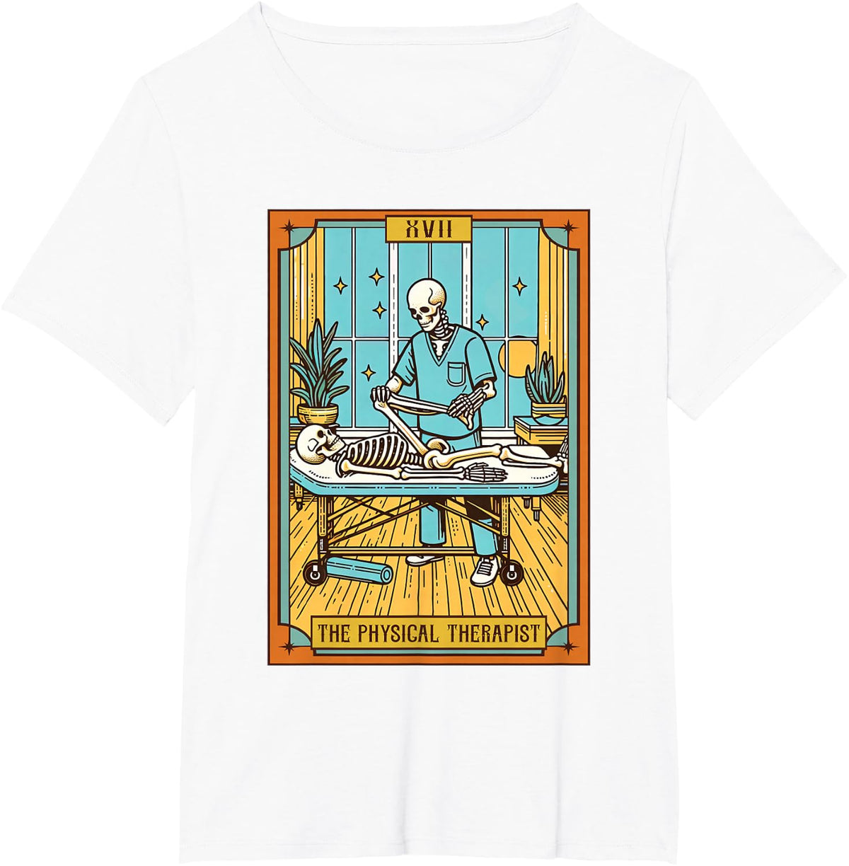 Skeleton Physical Therapy PT Physical Therapist Tarot Card T-Shirt - White