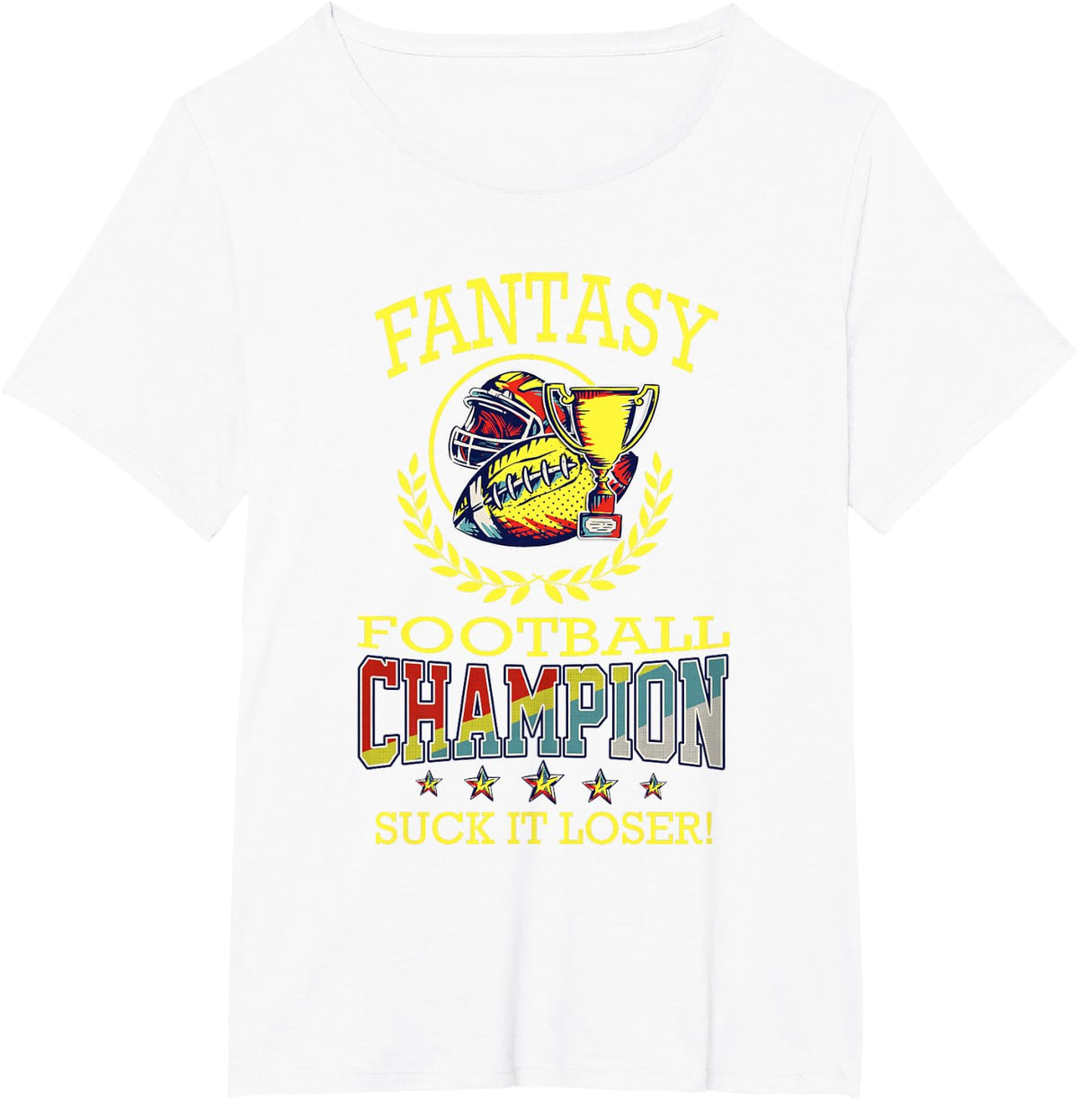 Fantasy Football Player Gift & Shirts Fantasy Football Champion T-Shirt - Black, Unisex, Short Sleeve, Letter Print, Crew