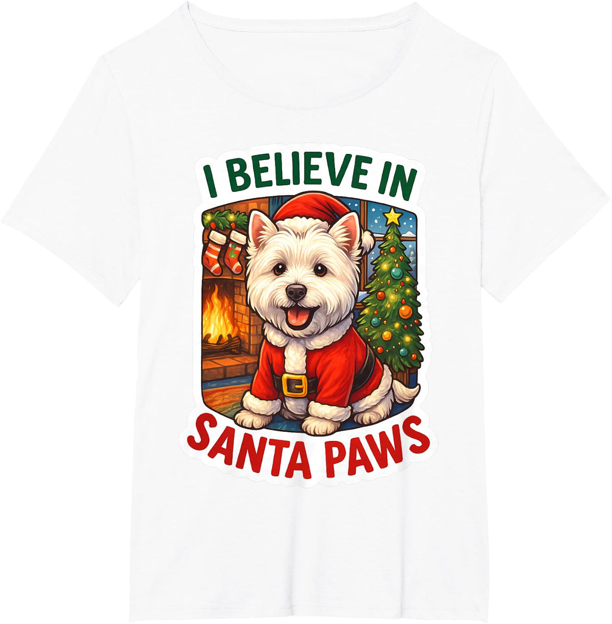 Believe in Santa Paws West Highland White Terrier Christmas T-Shirt - White