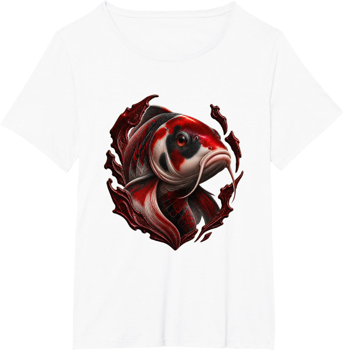 Koi Fish with Dark Red Fragments T-Shirt - White