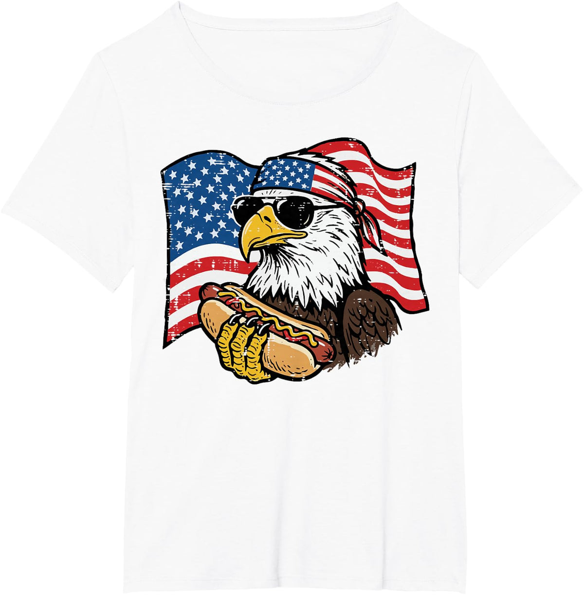 4th of July Bald Eagle Hotdog US Flag Patriot Men Women Kids T-Shirt - White