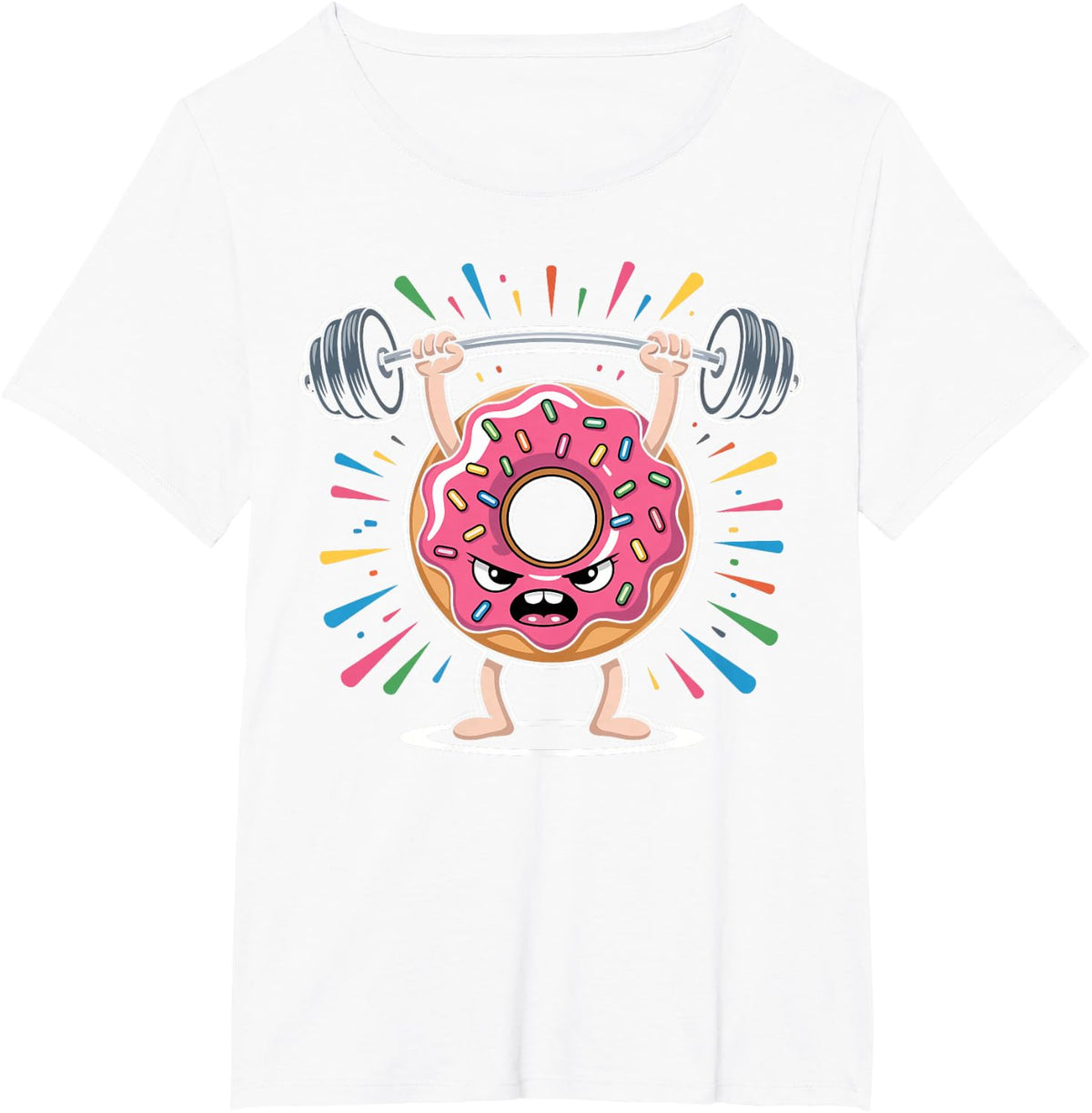 Funny Donut Weightlifting Gym Fitness Gifts for Men Women T-Shirt - White