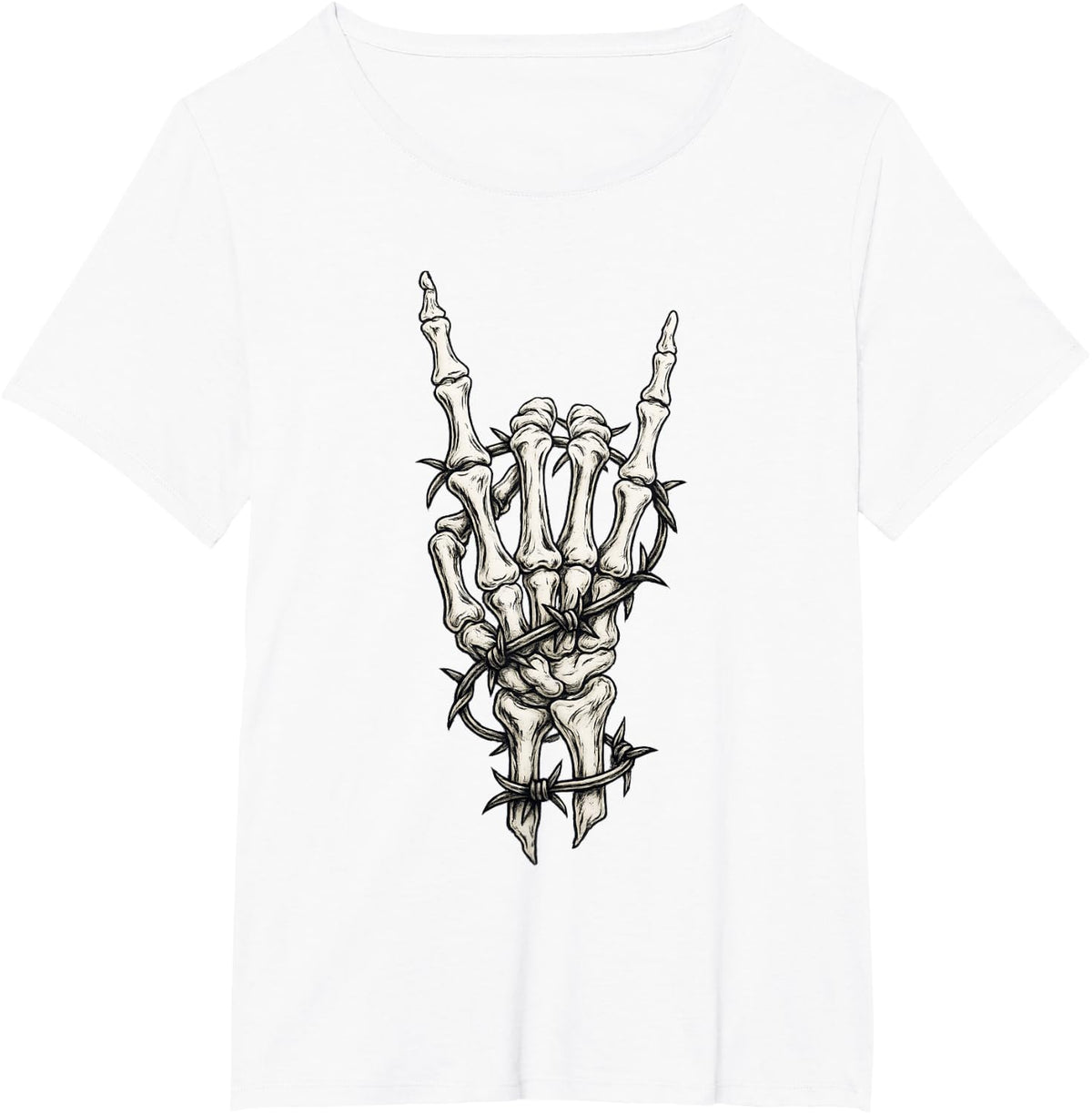 Rock On Skeleton Hand Punk Gifts Rock and Roll Band Graphic T-Shirt - White