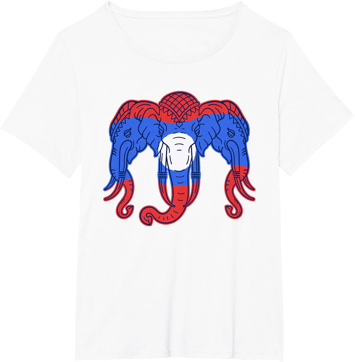 Elephant Flag with 3 Heads Kingdom of Laos T-Shirt - White