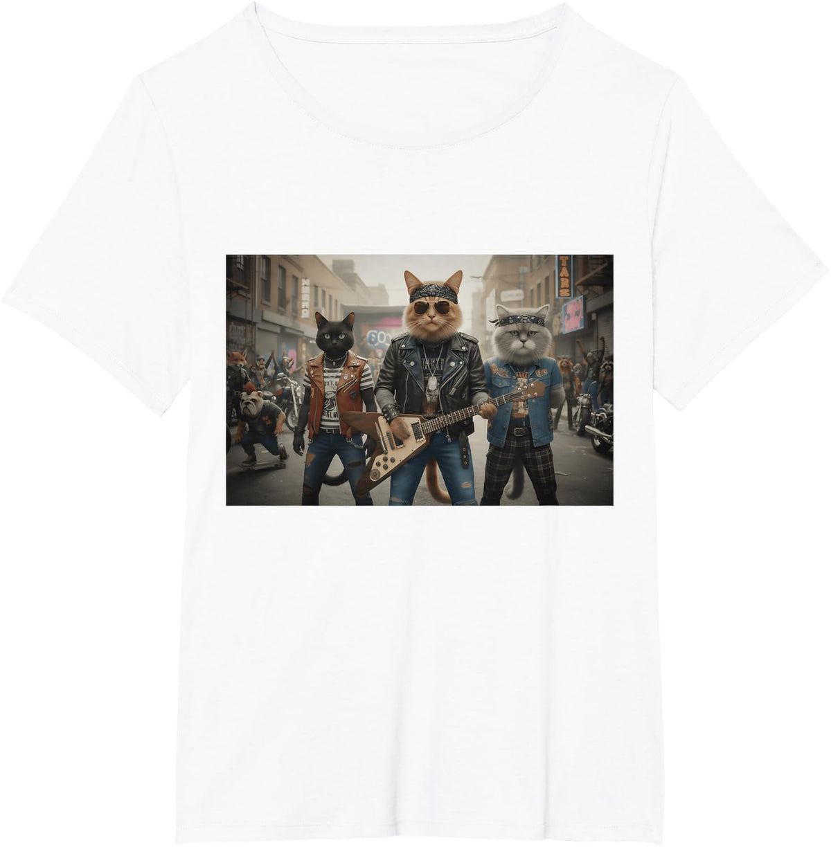 Funny Cats Rock Band, Cool Musician Cat Lover, Rock and Roll T-Shirt - White