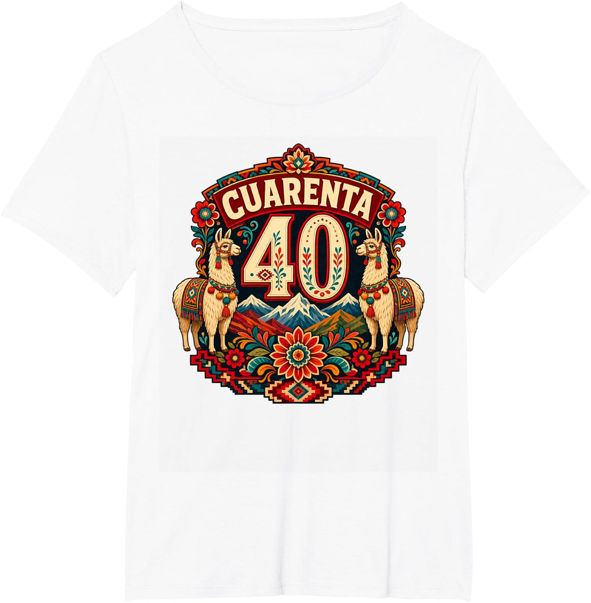 Cuarenta 40 Peruvian Llama Hispanic Birthday Fiesta T-Shirt - White