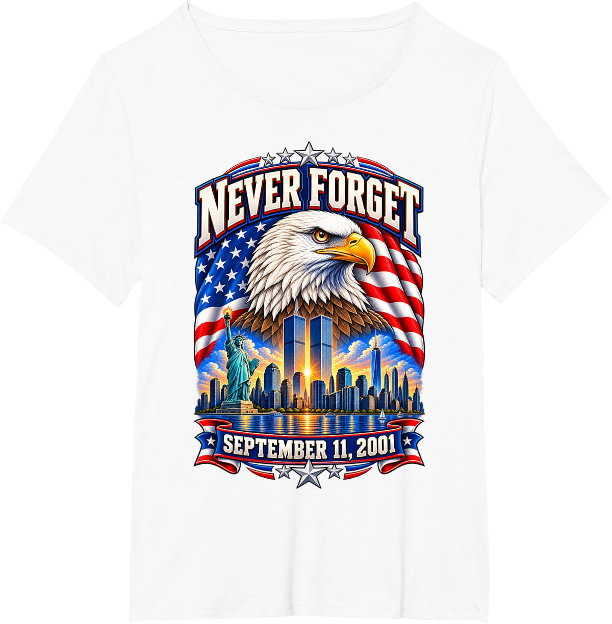 Never Forget September 11 2001 Memorial Day Men Women Youth T-Shirt - White