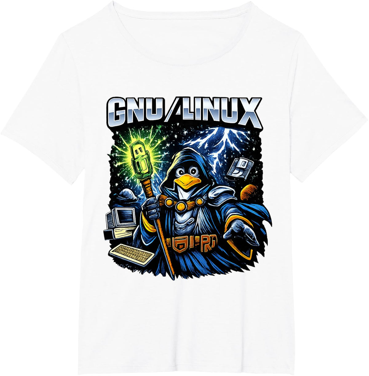 Linux Admin in Space Funny Sysadmin Nerd T-Shirt - White