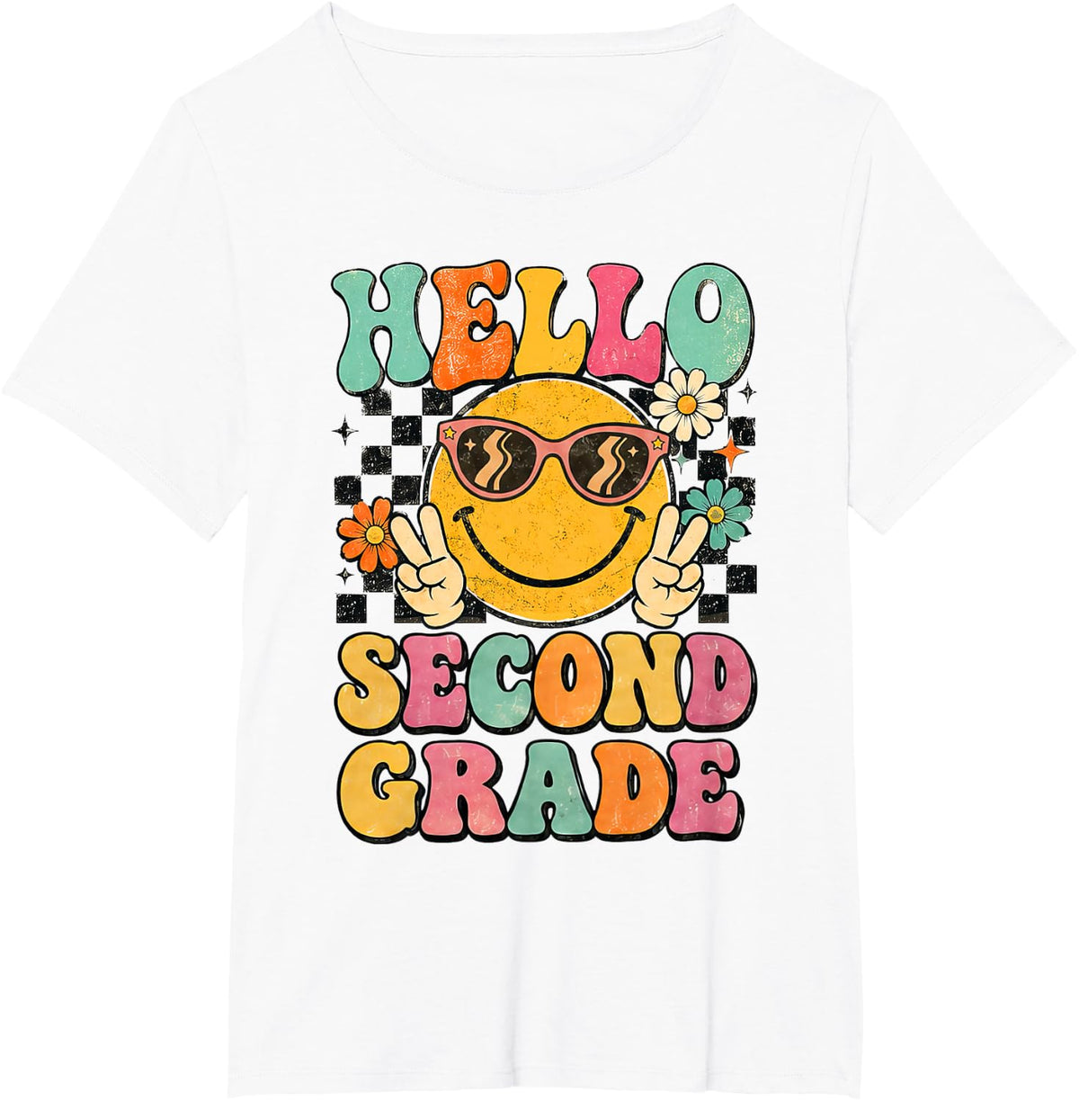 Hello Second Grade Groovy First Day of School 2nd Grade Team T-Shirt - White