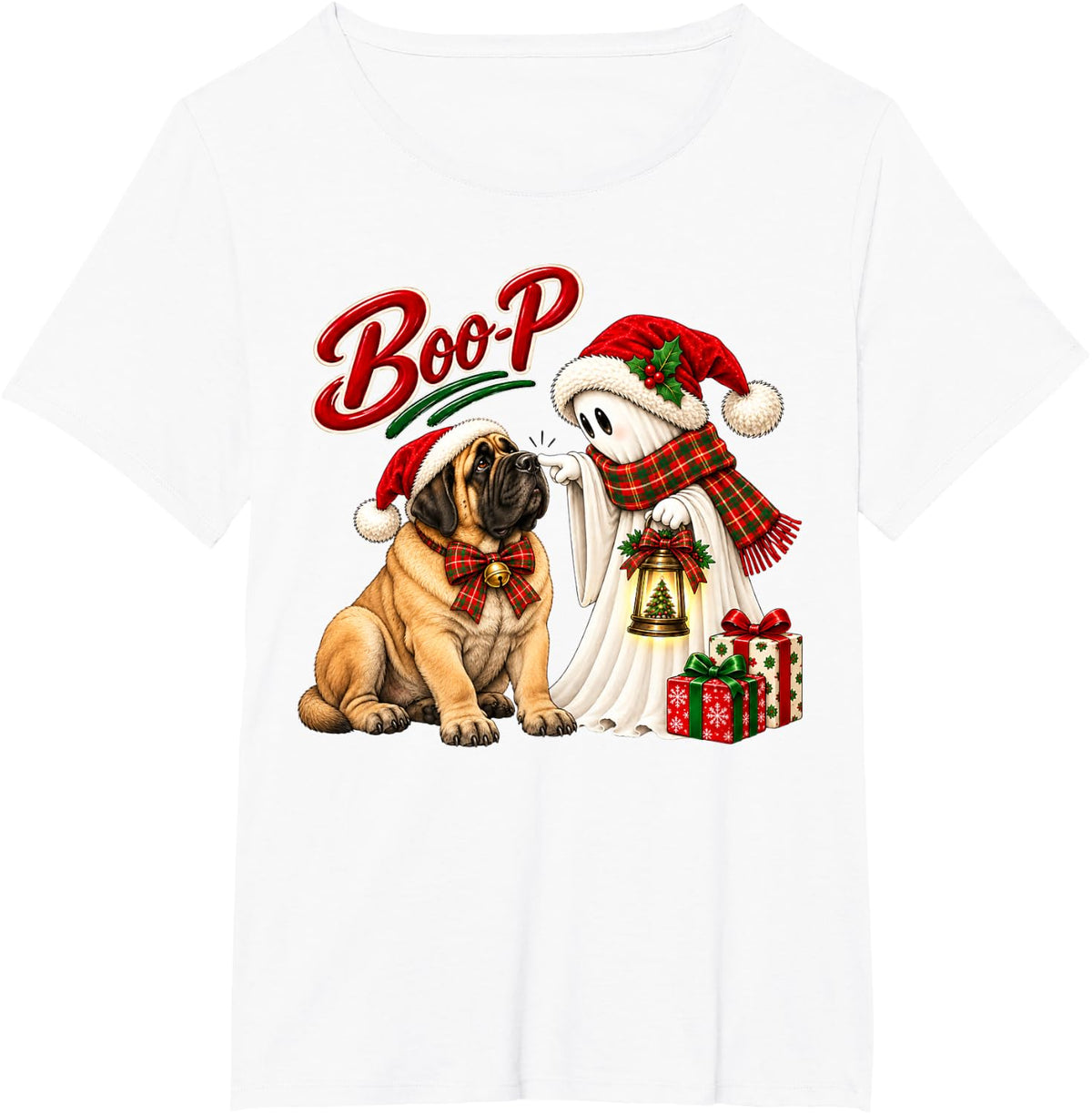 Mastiff Boo Boo-p Ghost Nose Boop Christmas Dog Lover T-Shirt - White