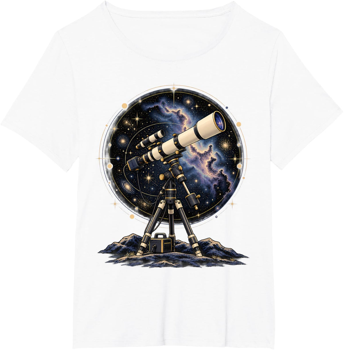 Telescope Galaxy Nebula Circle Astronomy Space Art T-Shirt - White