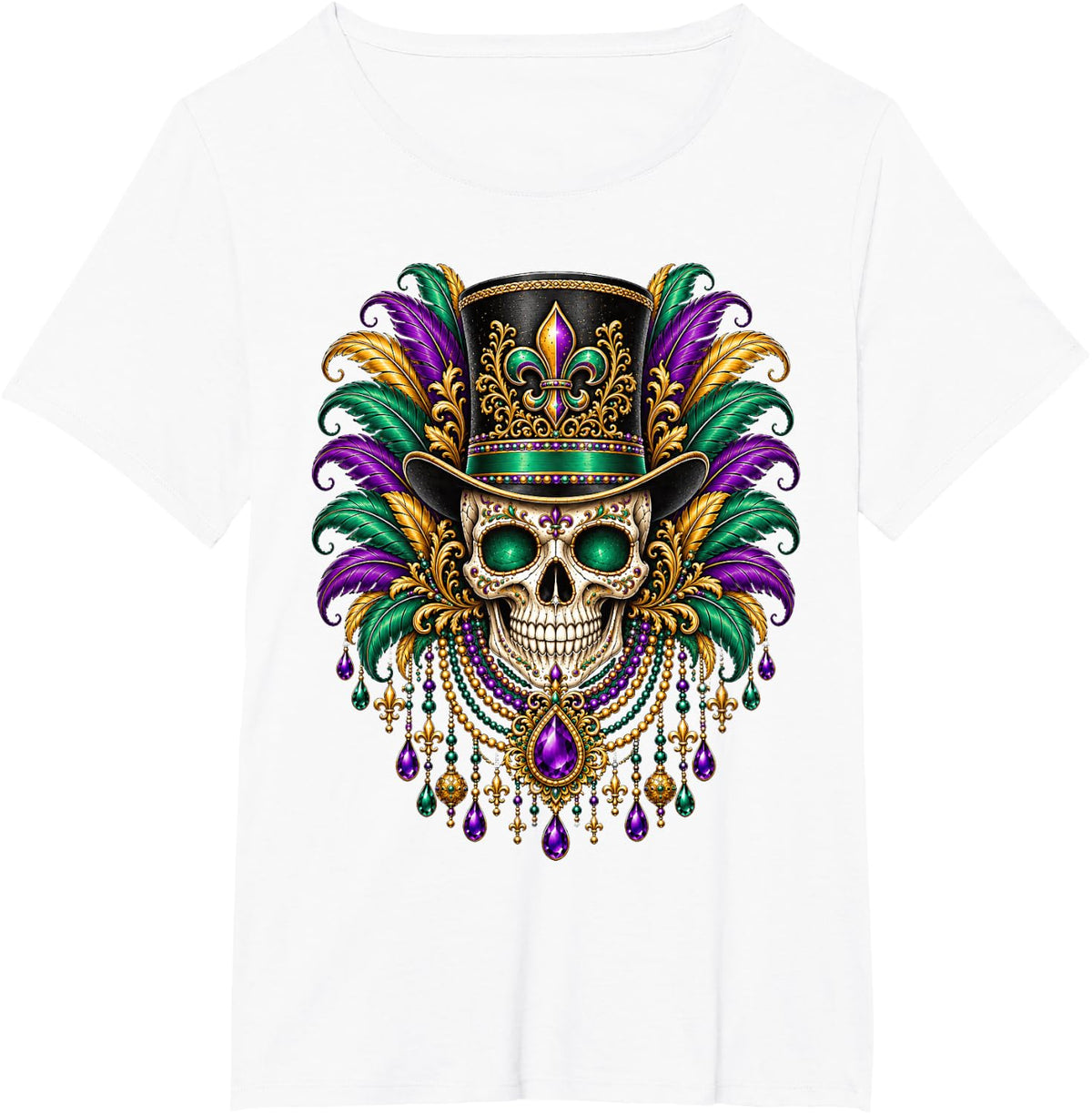 Mardi Gras Skeleton Skull Top Hat Parade Party Men Women Kid T-Shirt - White