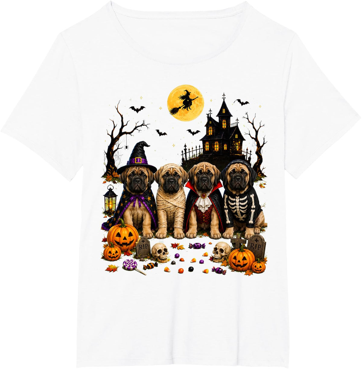 Dog Ghost Cute Mastiff Dressed As Ghost Funny Halloween T-Shirt - White