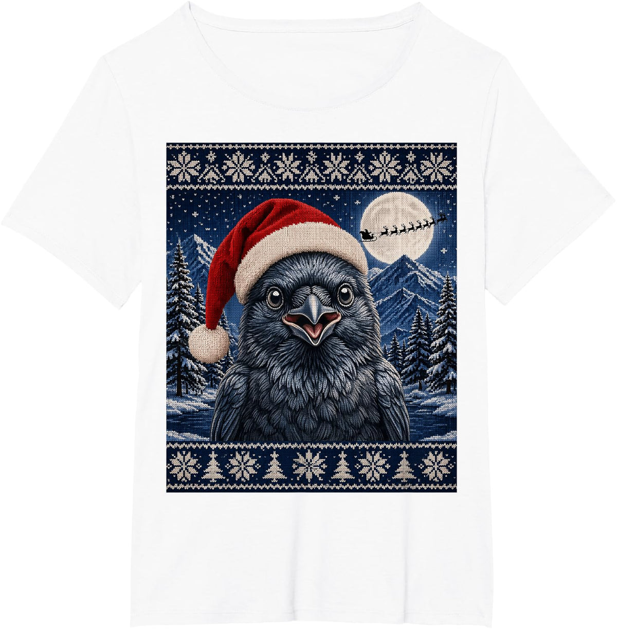 Raven Bird Santa Ugly Christmas T-Shirt - White