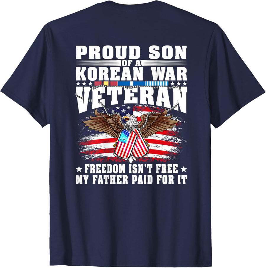 Mens Proud Son Of A Korean War Veteran Military Vet's Family Gift T-Shirt - Navy Blue
