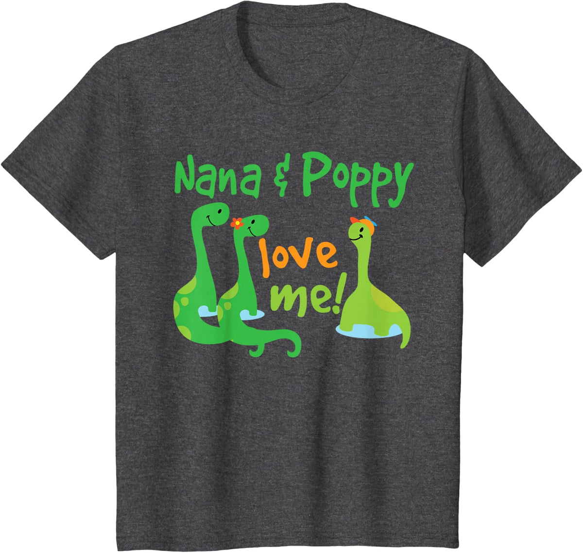 Kids Nana and Poppy Love Me Grandson Dinosaur T-Shirt - Dark Heather Grey