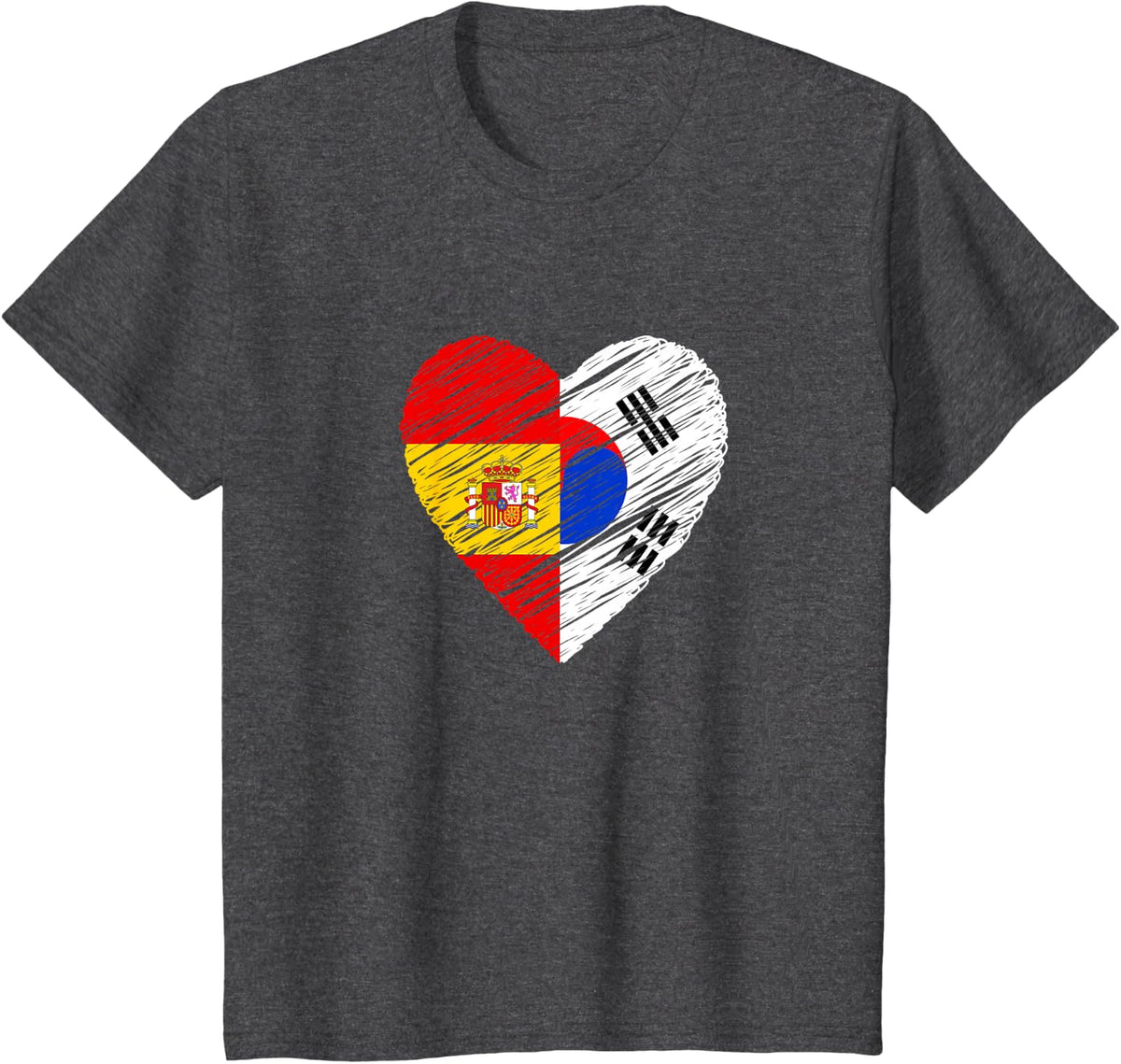 South Korea Spain Heart Spanish Flag Korean Flag Love Heart T-Shirt - Dark Heather Grey