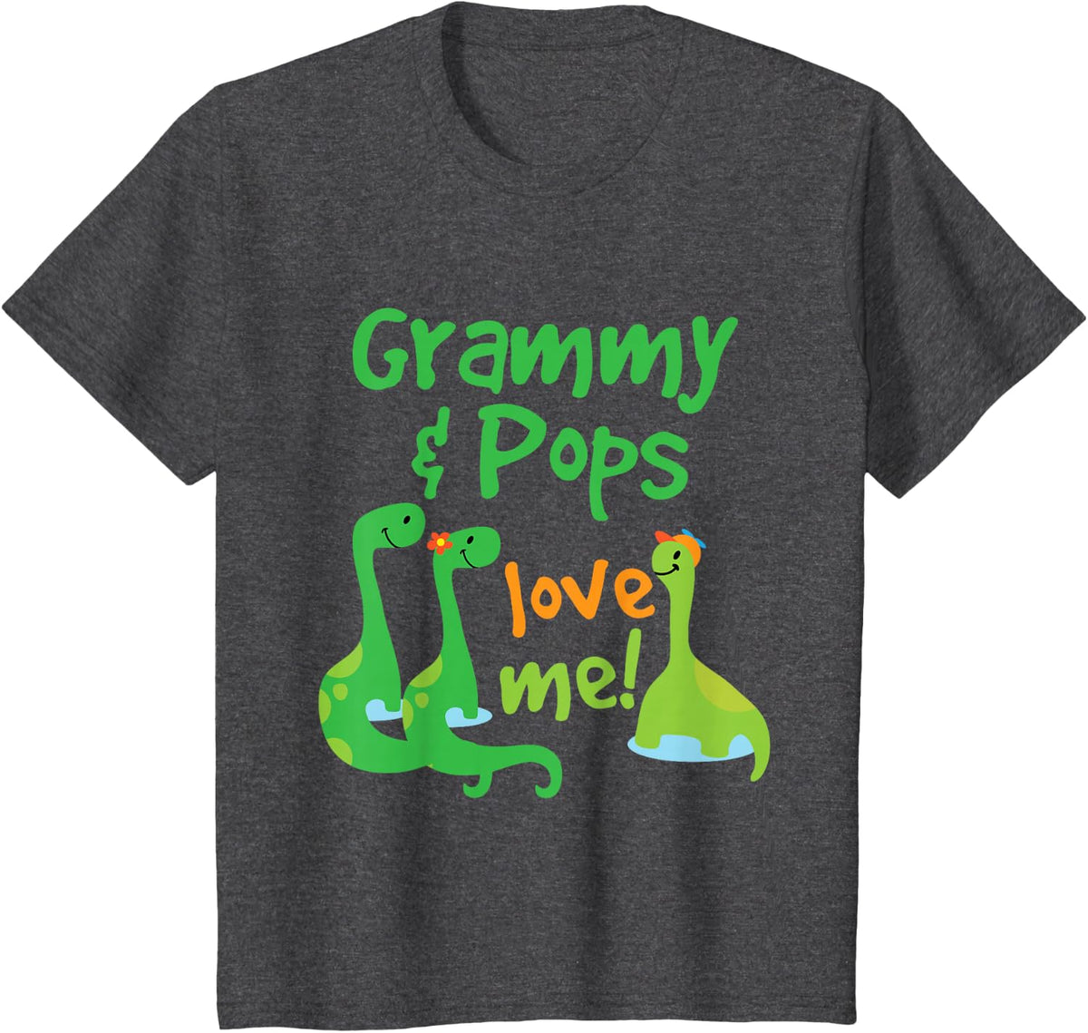Kids Grammy and Pops Love Me Grandson Dinosaur T-Shirt - Dark Heather Grey