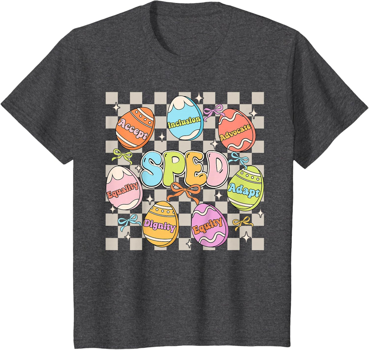 Groovy SPED Teacher Easter Bunny Egg SPED Teaching Men Women T-Shirt - Dark Heather Grey