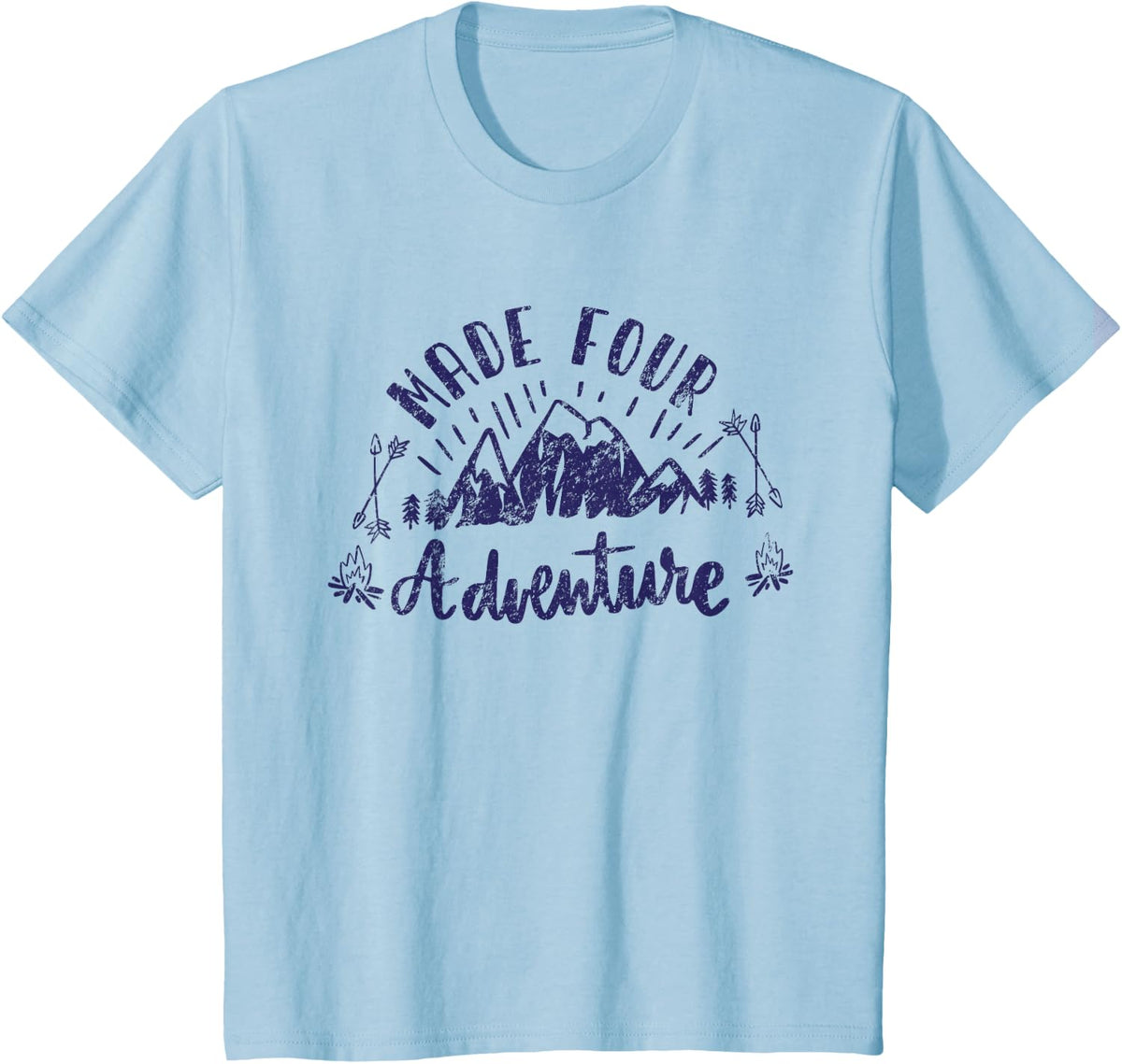 Kids Made four adventure Party camping Theme 4th Birthday T-Shirt - Baby Blue