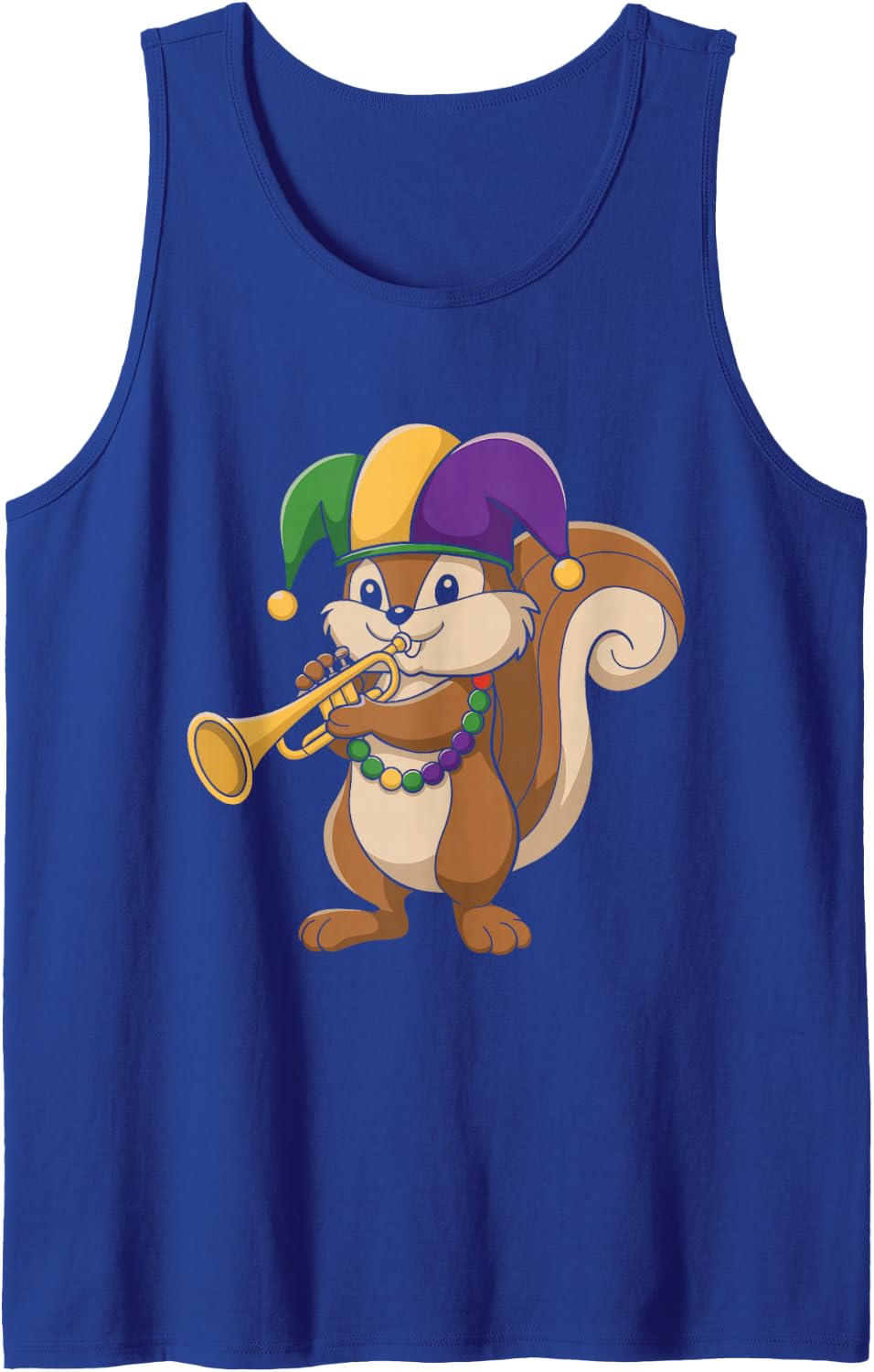 Jester Mardi Gras Squirrel Lovers Trumpet Beads Carnival Sleeveless Tank Top - Royal Blue