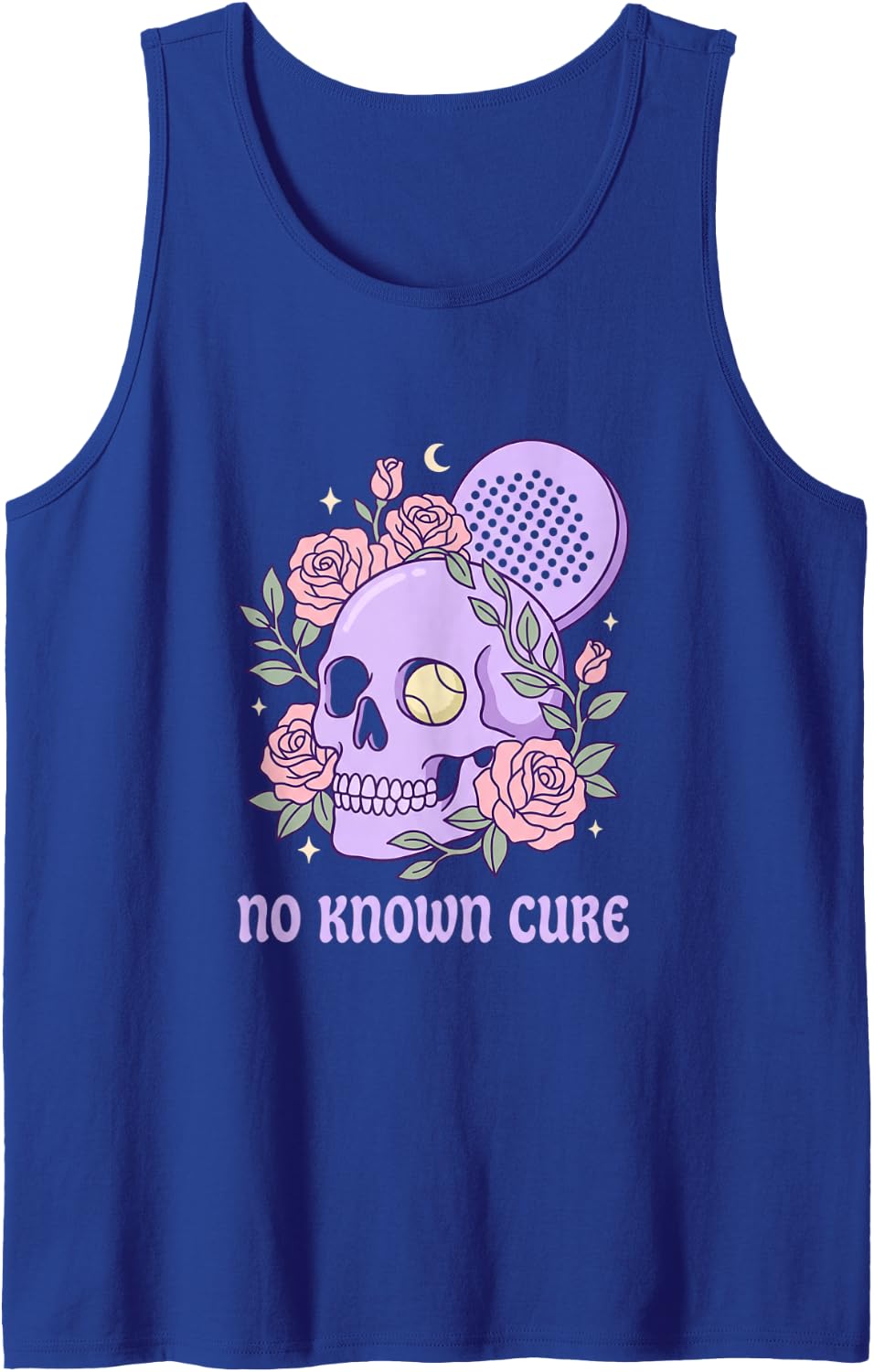 No Known Cure Padel Addict Pastel Goth Skull and Roses Art Sleeveless Tank Top - Royal Blue