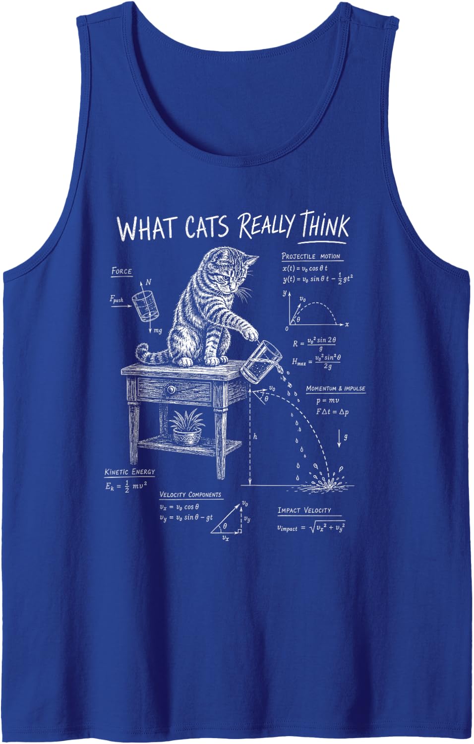 Cat Physics Humor Math Joke What Cats Really Think Sleeveless Tank Top - Royal Blue