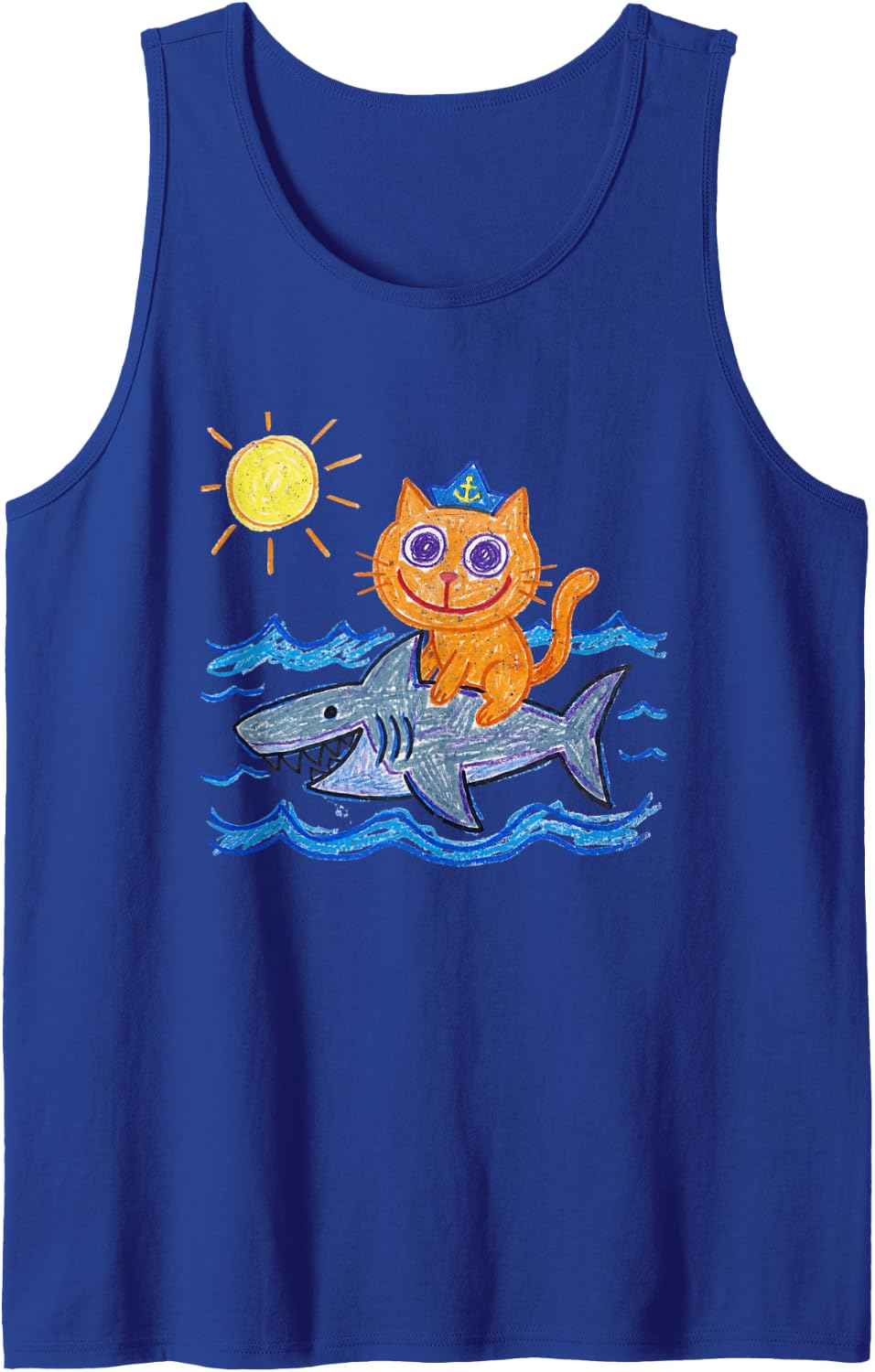 Cat Riding Shark Tank Top - Royal Blue
