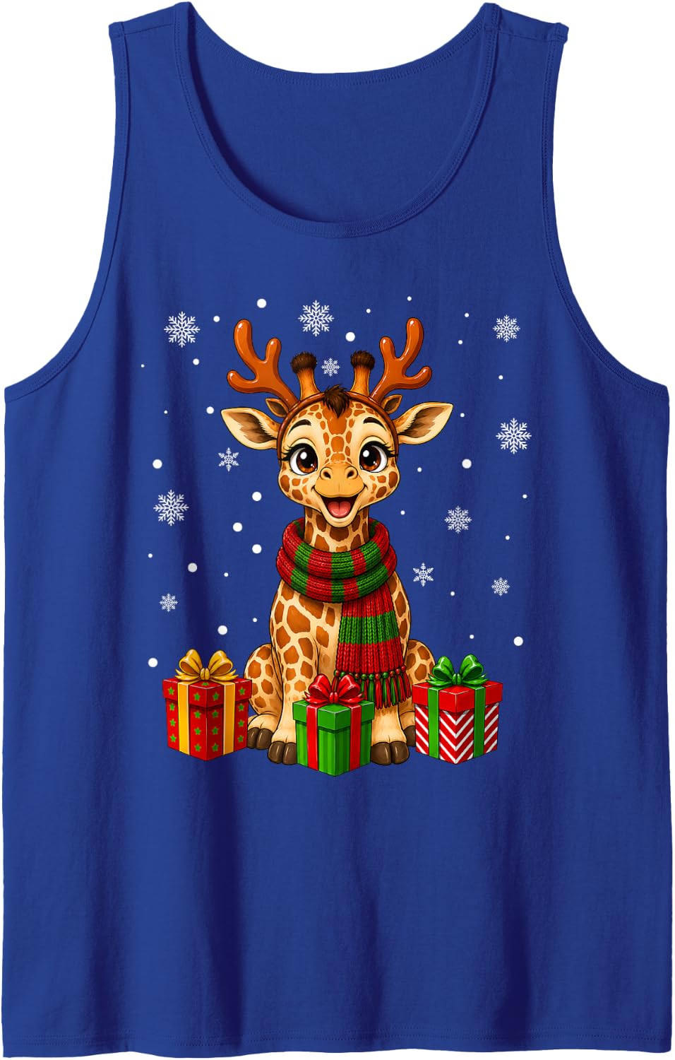 Giraffe Christmas Reindeer Horn Scarf Festive Animal Xmas Tank Top - Royal Blue