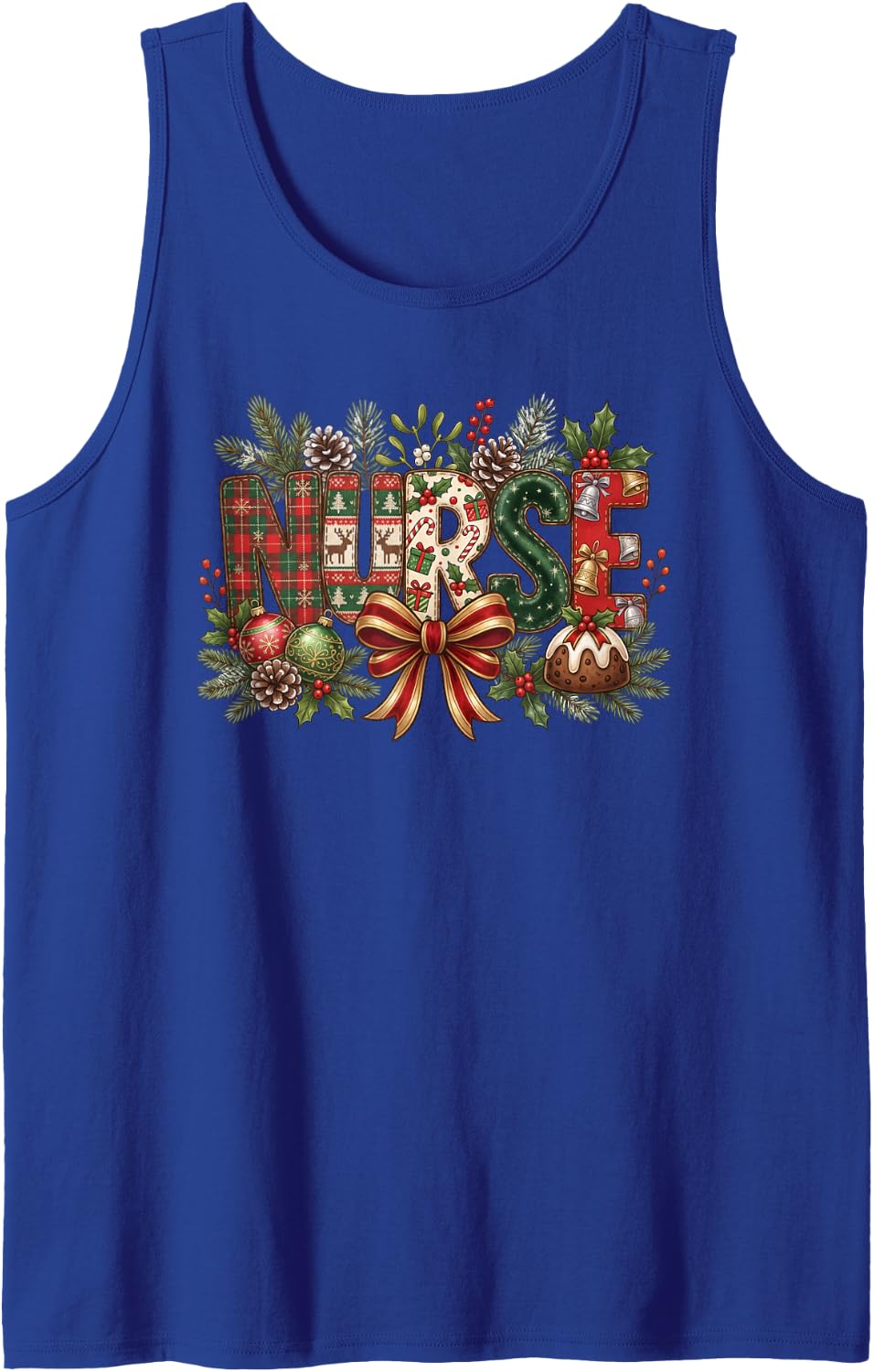 Merry Christmas Nurse Festive Holiday Coquette Bow Sleeveless Tank Top - Royal Blue