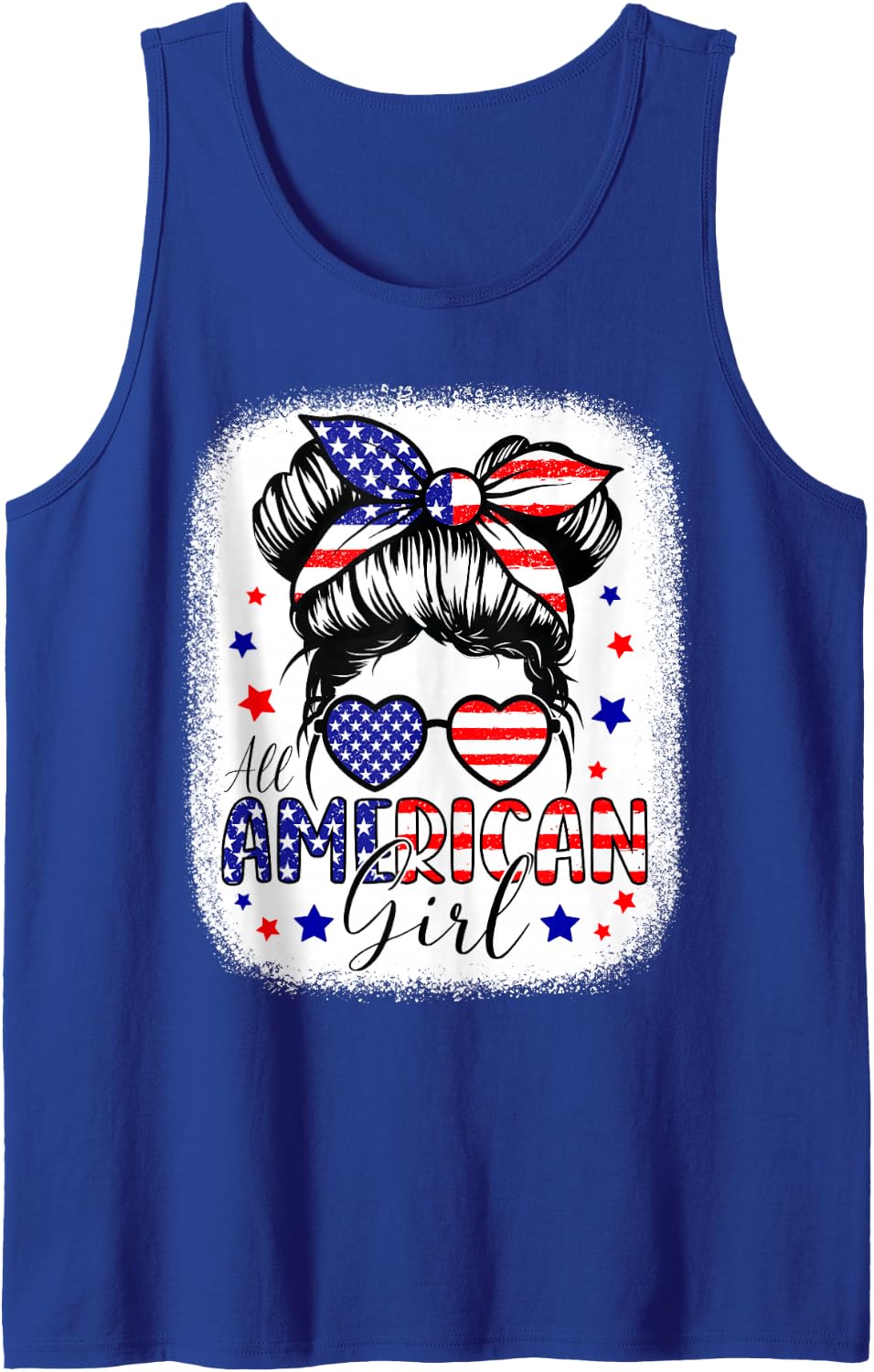 All American Girl Shirt USA Flag 4th July Women Kids Patriot Sleeveless Tank Top - Royal Blue