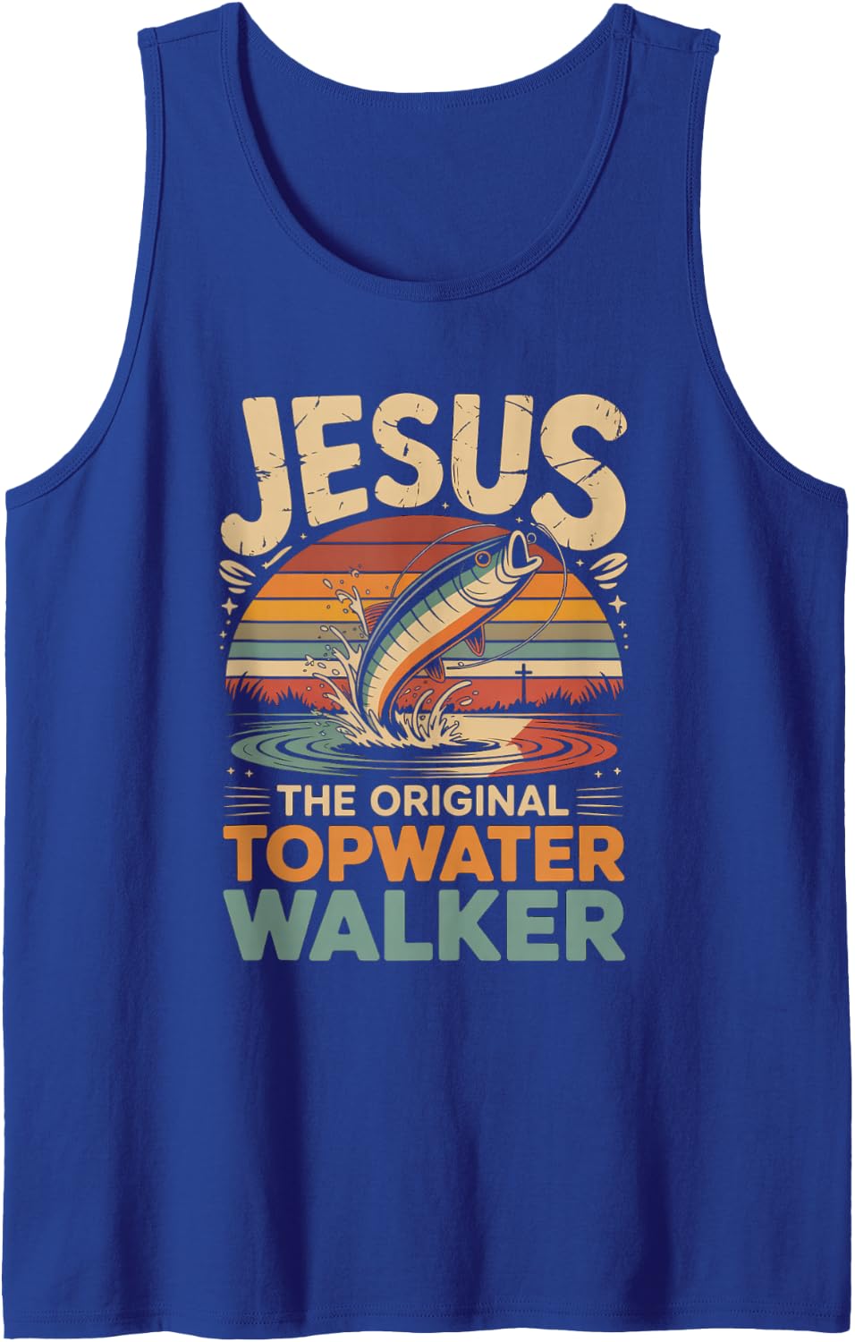 The Original Topwater Walker Jesus Bass Fishing Sleeveless Tank Top - Royal Blue