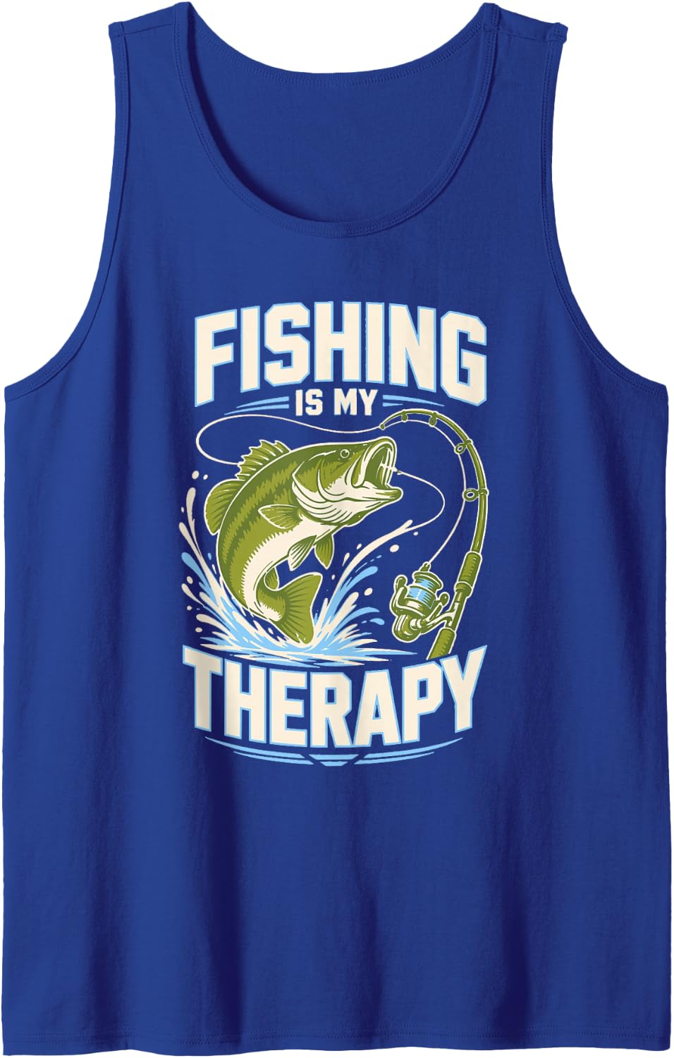 Fishing is My Therapy Bass Fisherman Angler Sleeveless Tank Top - Royal Blue