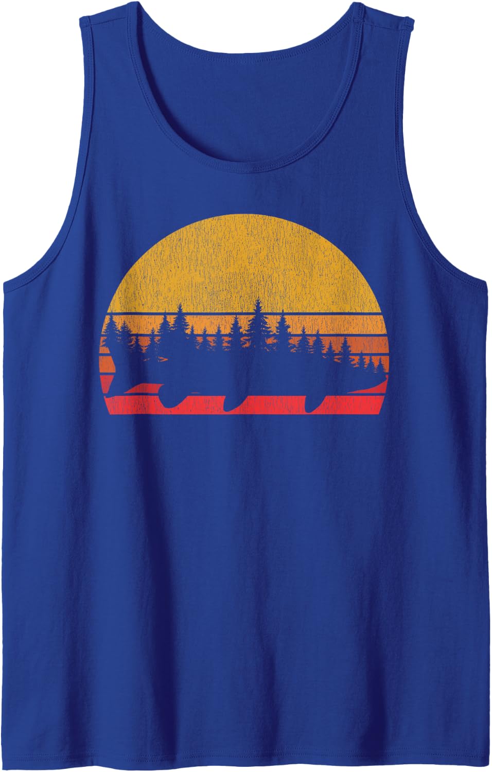 Musky Fishing Retro Muskie Forest Sunset Tank Top - Royal Blue