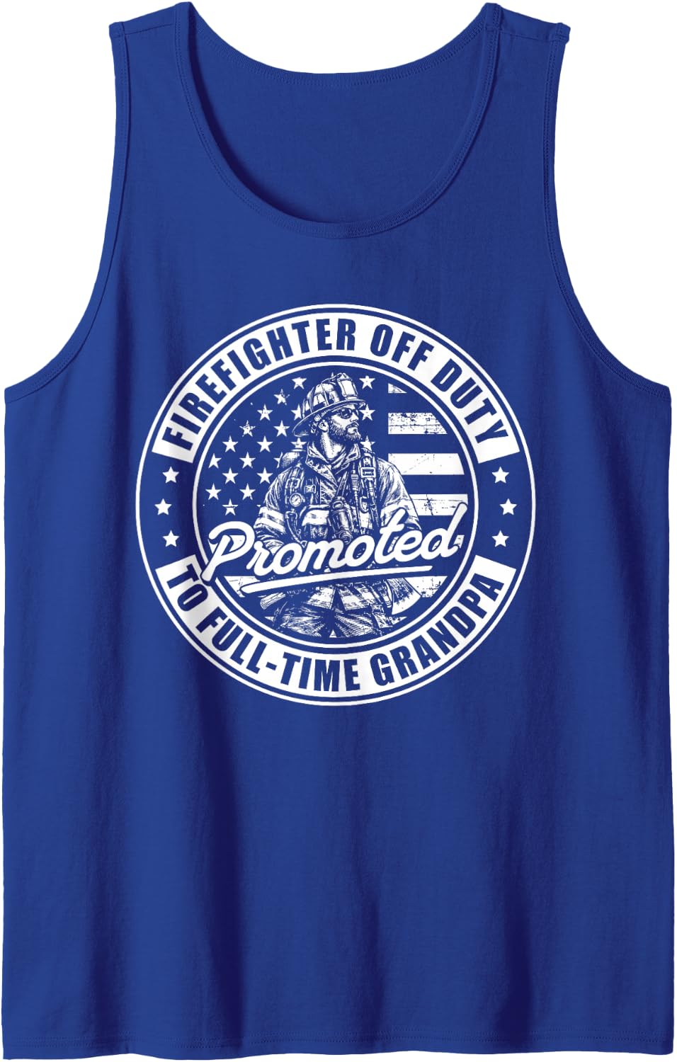 Retired Firefighter Off Duty Promoted to Full-Time Grandpa Sleeveless Tank Top - Royal Blue