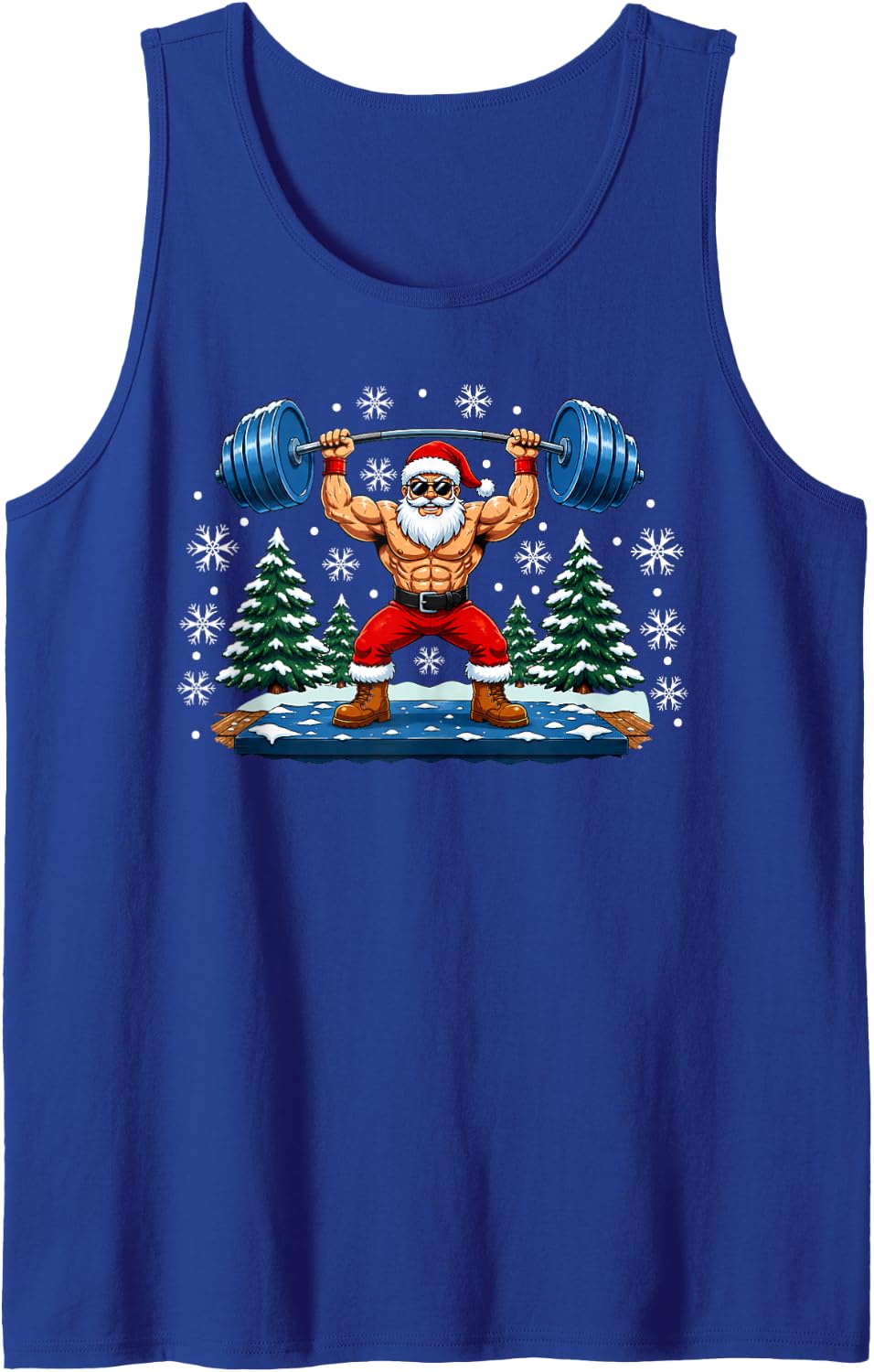 Funny Muscular Santa Weightlifting Gym Workout Christmas Tank Top - Royal Blue