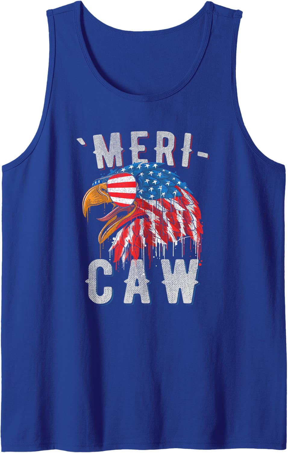 Eagle Meri - Caw Merica 4th of July American Flag USA Tank Top - Royal Blue