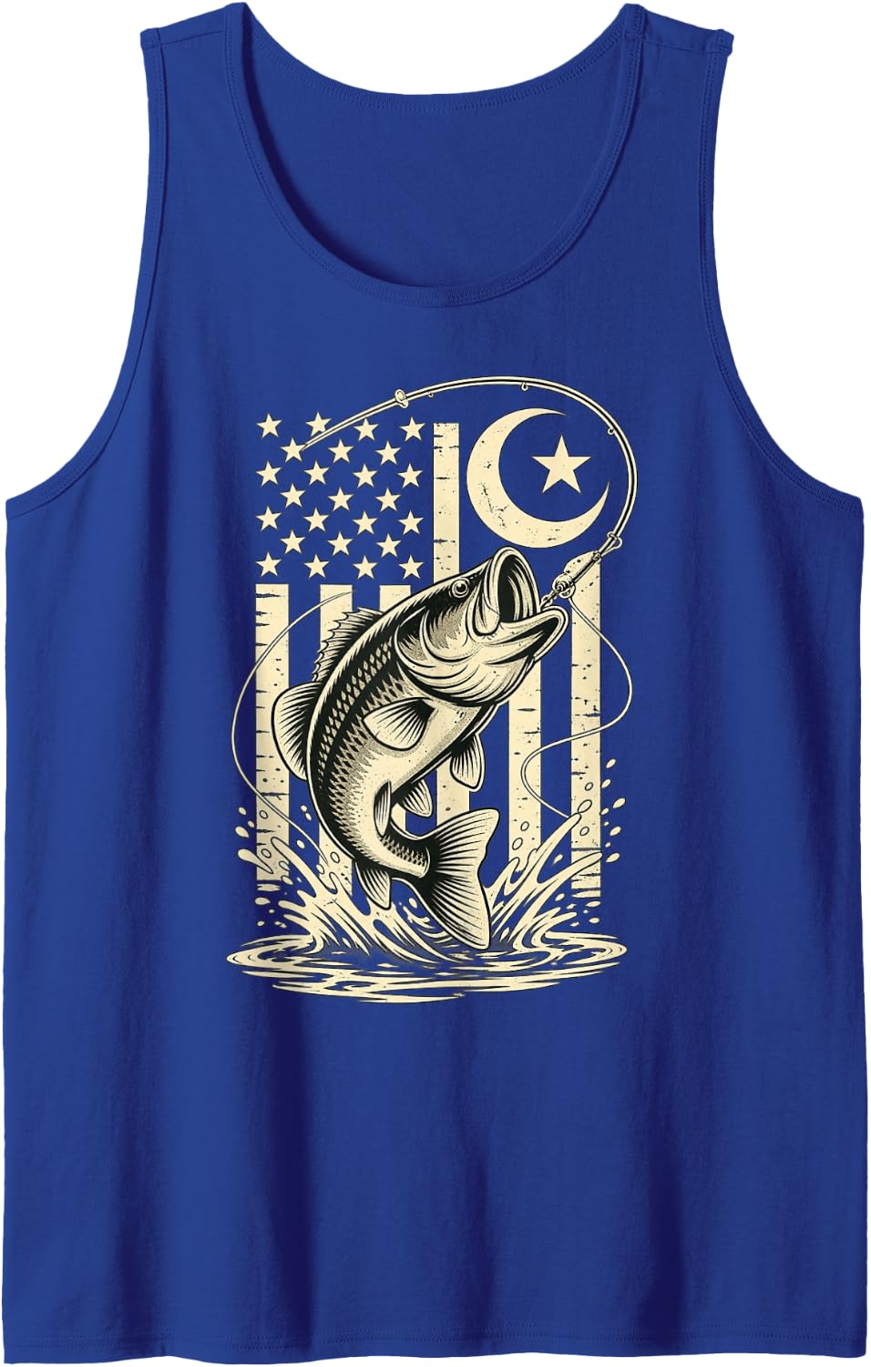 American Muslim Bass Fishing Crescent Star Angler Sleeveless Tank Top - Royal Blue